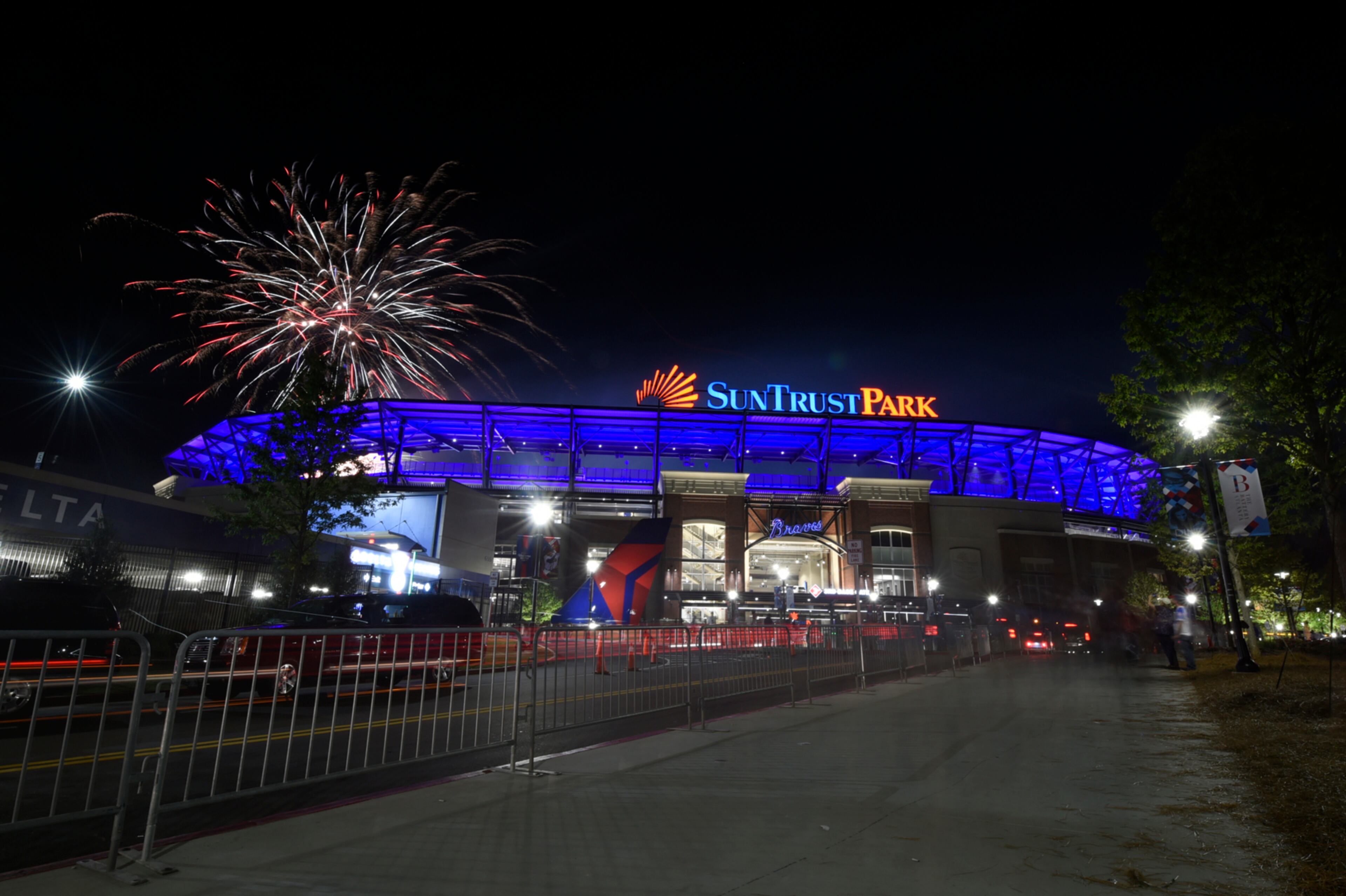 April 14, 2017, Atlanta, Georgia - A fireworks display at the end of the game where the Atlanta Braves played the San Diego Padres at the Atlanta Braves Opening Game at Suntrust Parkin Cobb County, Georgia, on April 14, 2017. (HENRY TAYLOR / HENRY.TAYLOR@AJC.COM)