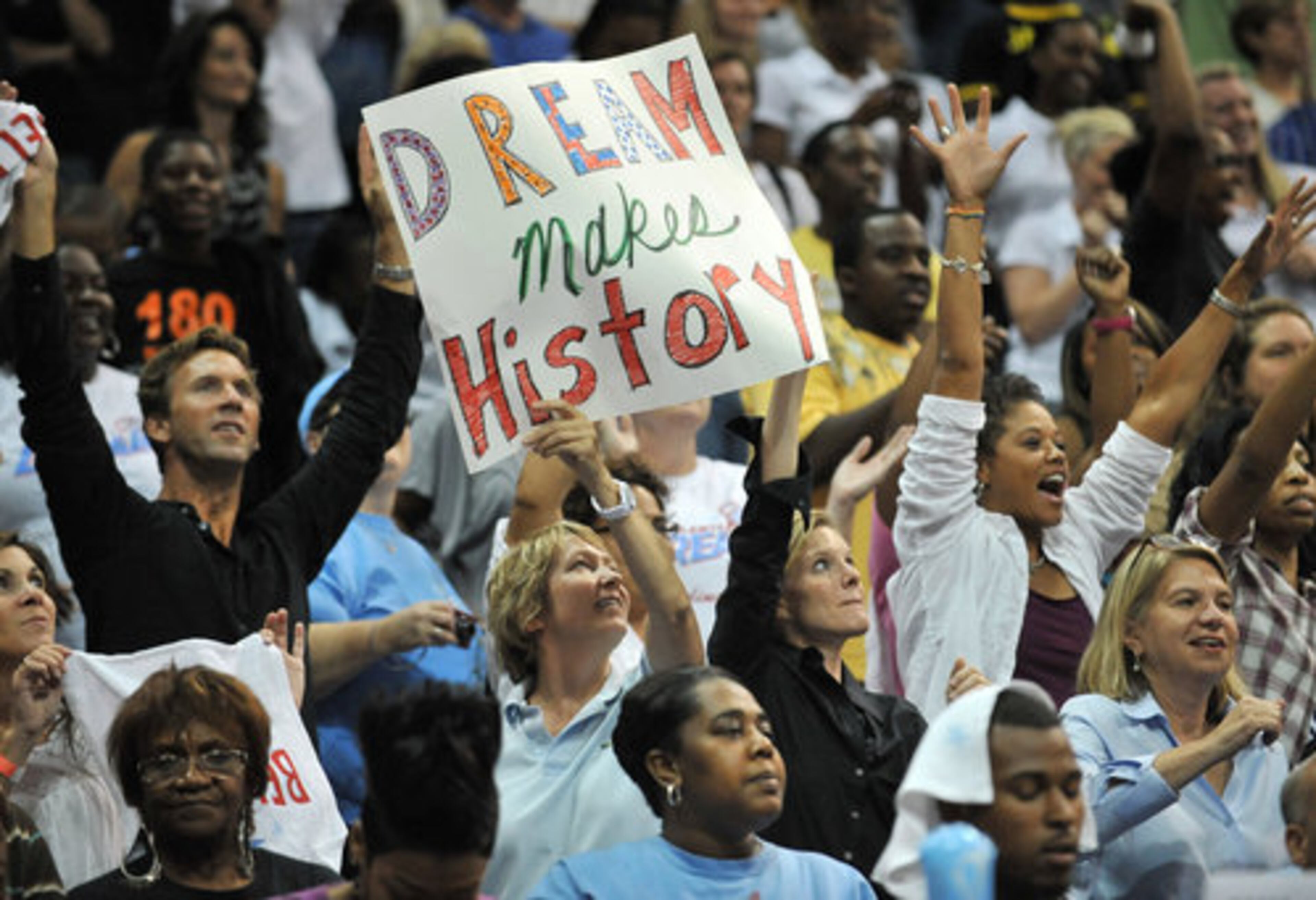 Atlanta Dream's fans cheer as the team earns the Eastern Conference title over New York Liberty at Philips Arena on Tuesday, Sept. 7, 2010.