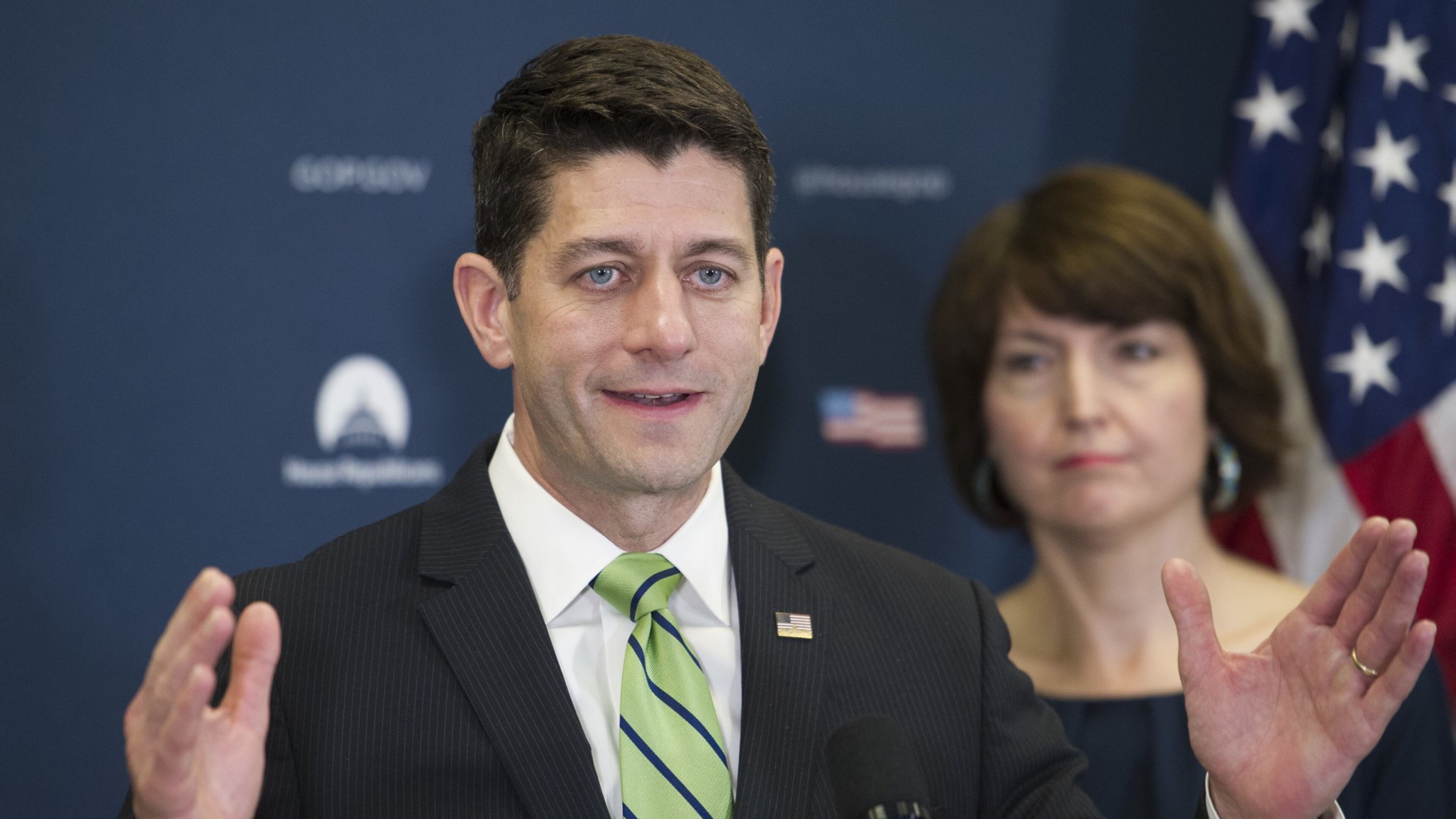 May 2, 2017: House Speaker Paul Ryan of Wis., accompanied by Rep. Cathy McMorris Rodgers, R-Wash., speaks to reporters on Capitol Hill in Washington. Ryan has led the charge to pass an Obamacare replacement bill. (AP Photo/Cliff Owen)