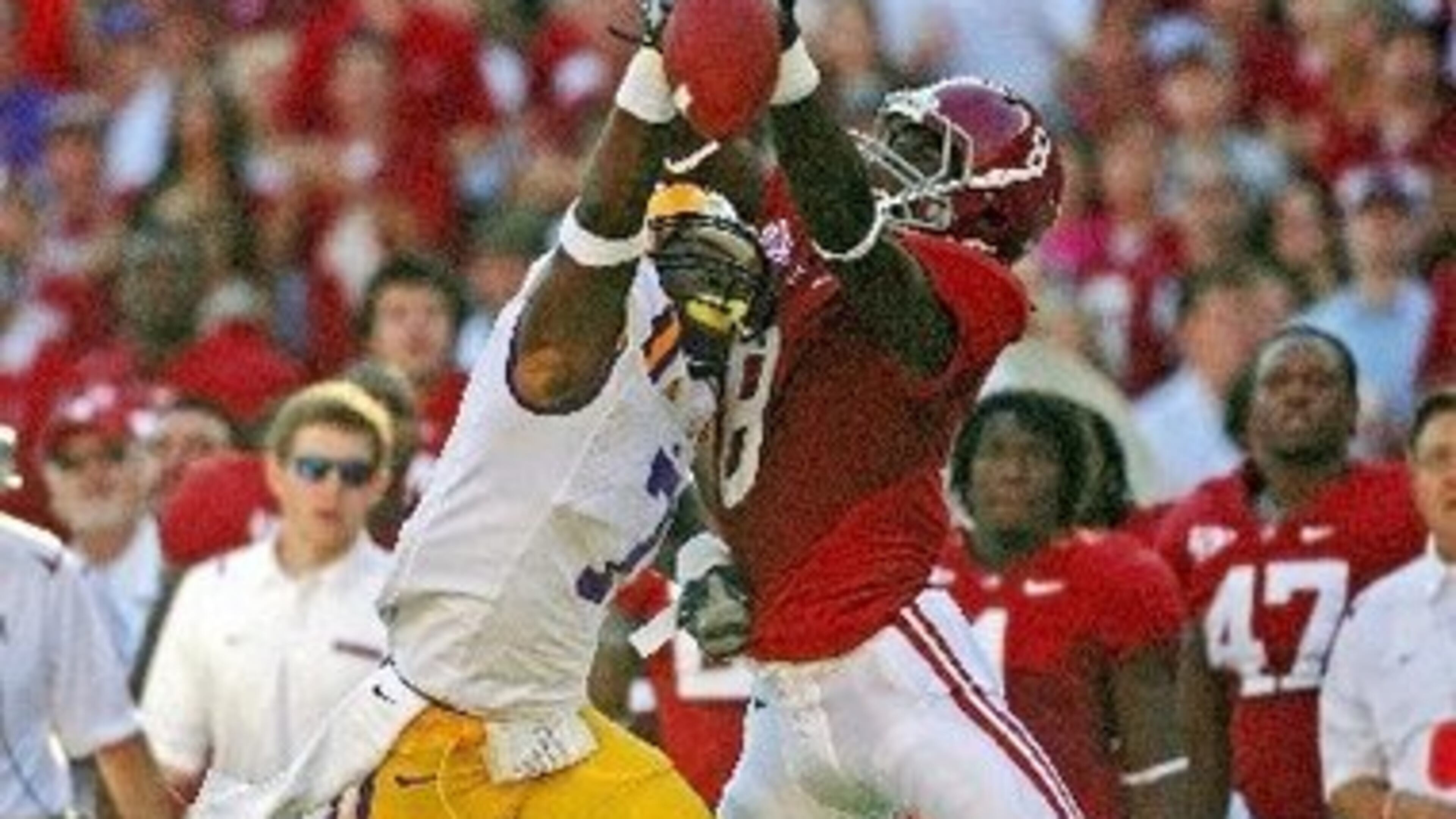 Patrick Peterson defends Julio Jones during their SEC days. (Associated Press photo)
