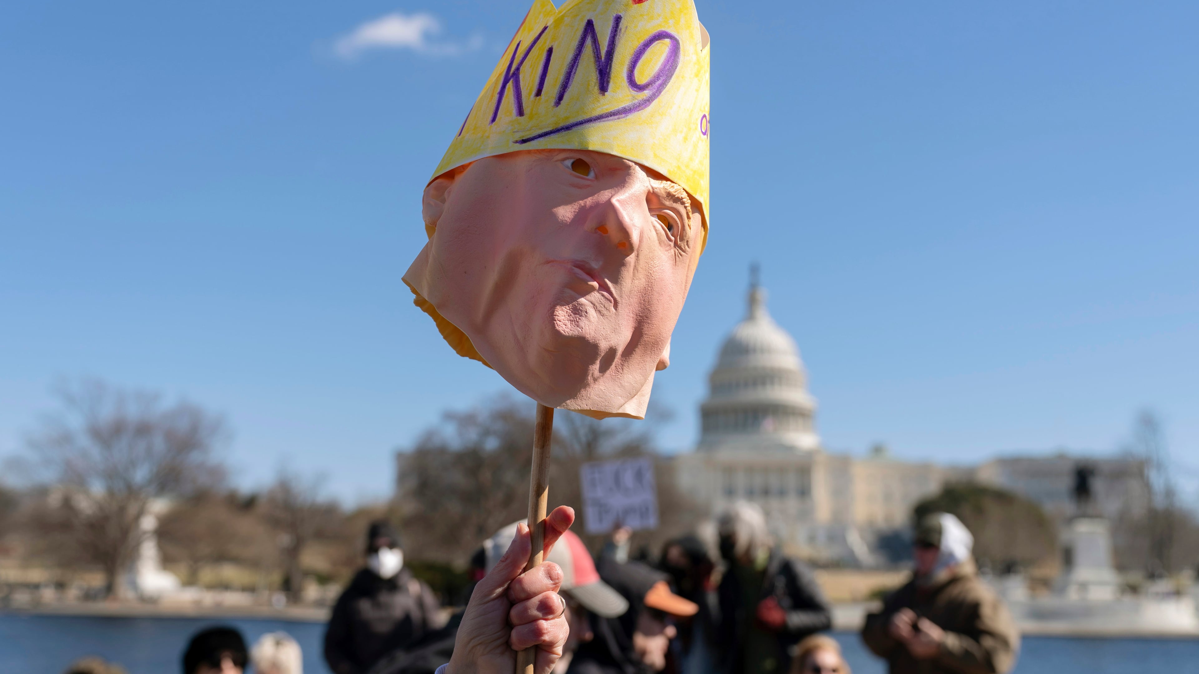 FILE - People take part in the "No Kings Day" protest on Presidents Day in Washington, Feb. 17, 2025, near the Capitol in Washington. (AP Photo/Jose Luis Magana, File)