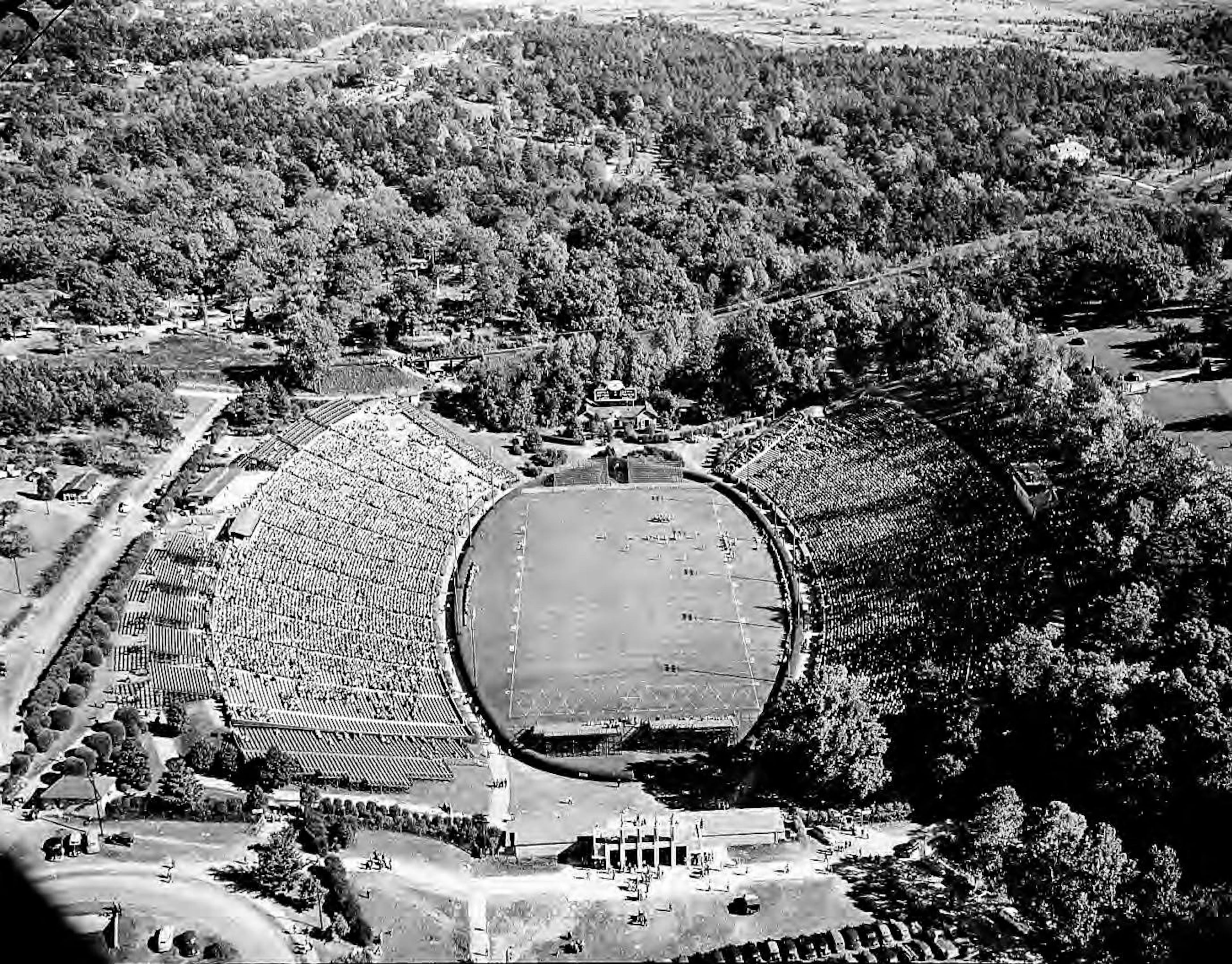 An aerial view of Sanford Stadium as University of Georgia took on Oklahoma A & M in 1946.