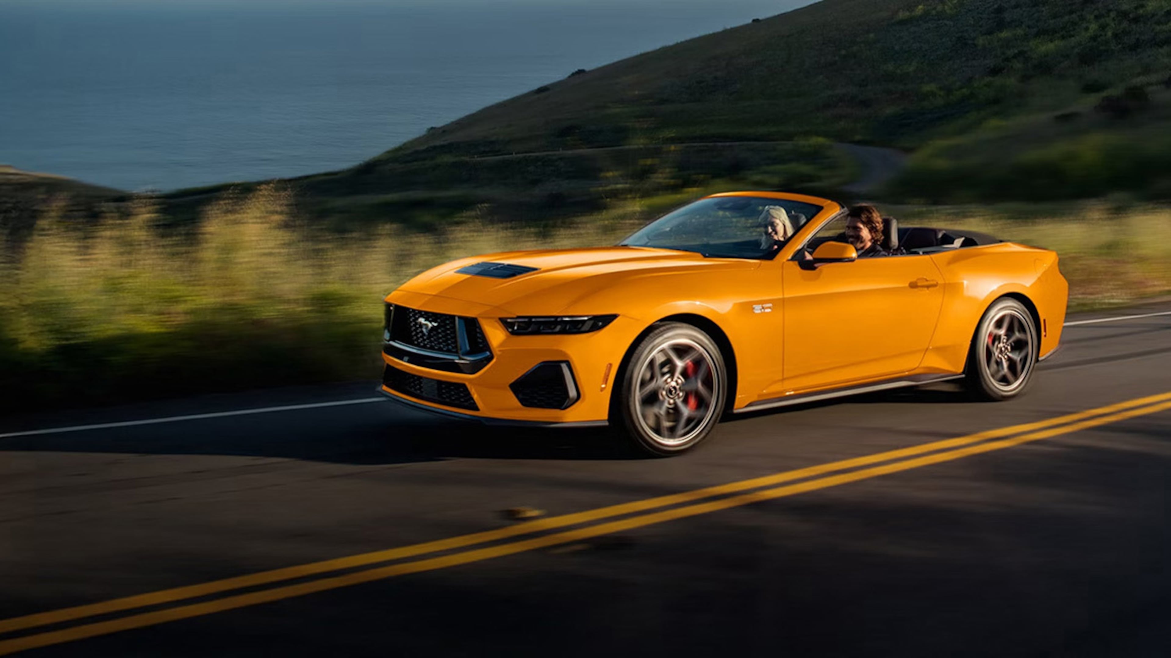 The V-8 version of the 2026 Ford Mustang GT convertible comes with a standard six-speed manual transmission, making it a three-pedal throwback time machine. (courtesy of Ford)