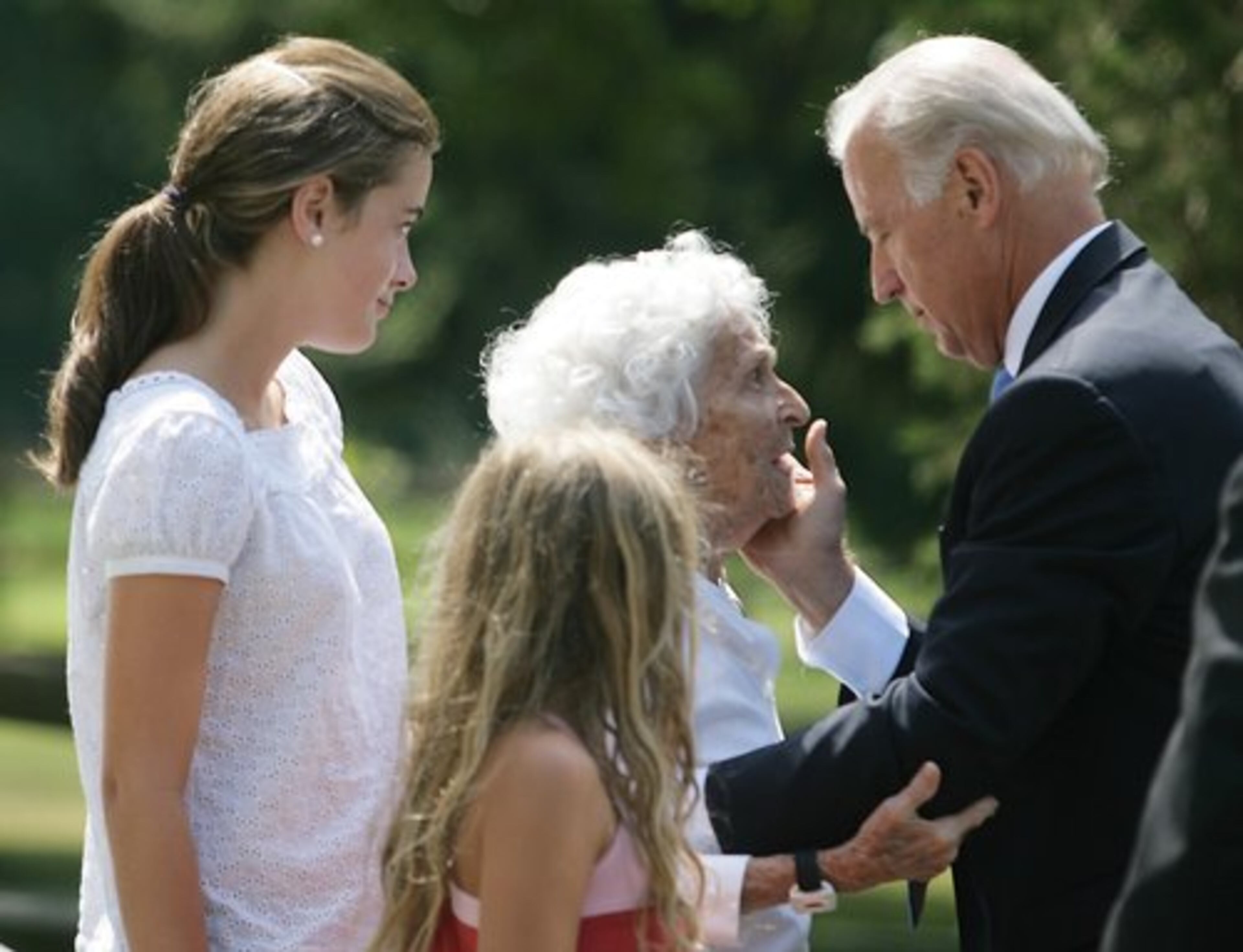 Sen. Joe Biden says goodbye to his mother Jean before leaving his home in Greenville, Del., on Saturday.