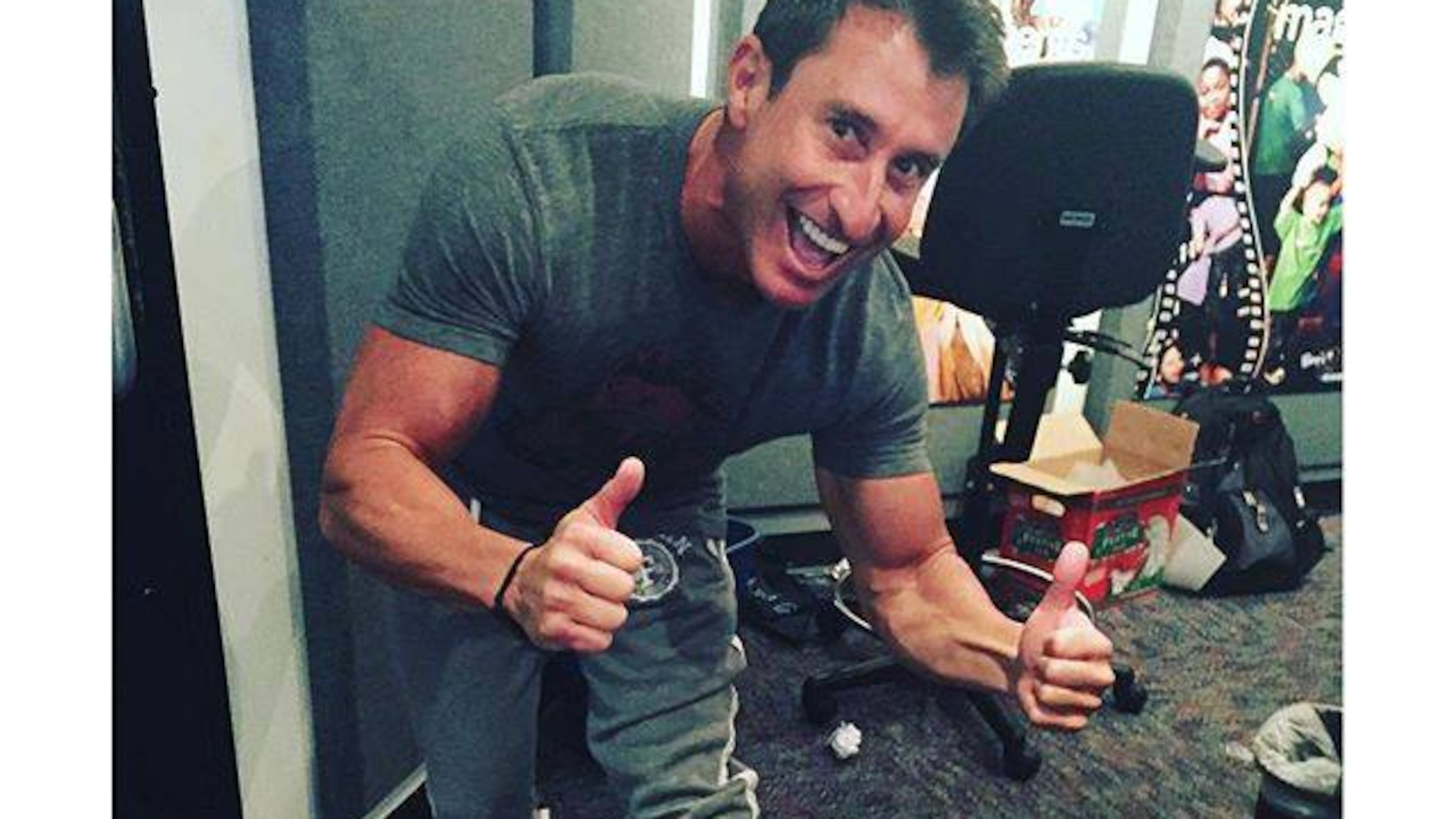 Bert Show shows off his air boot on his left foot Monday morning. CREDIT: Bert Show Facebook page