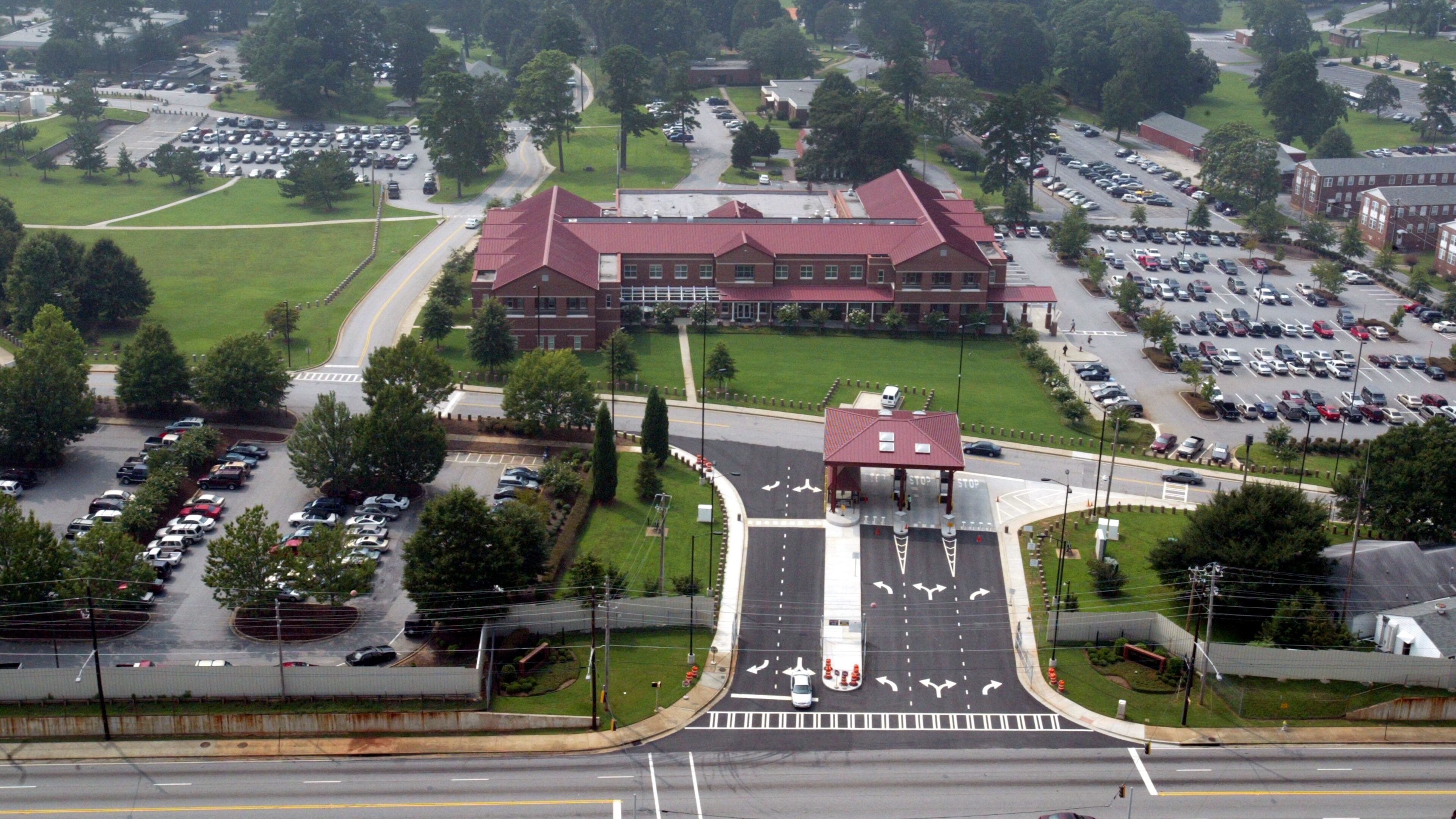 Aerial of the front gate at Fort McPherson shot from the east looking west on Aug. 24, 2005. AJC File Photo