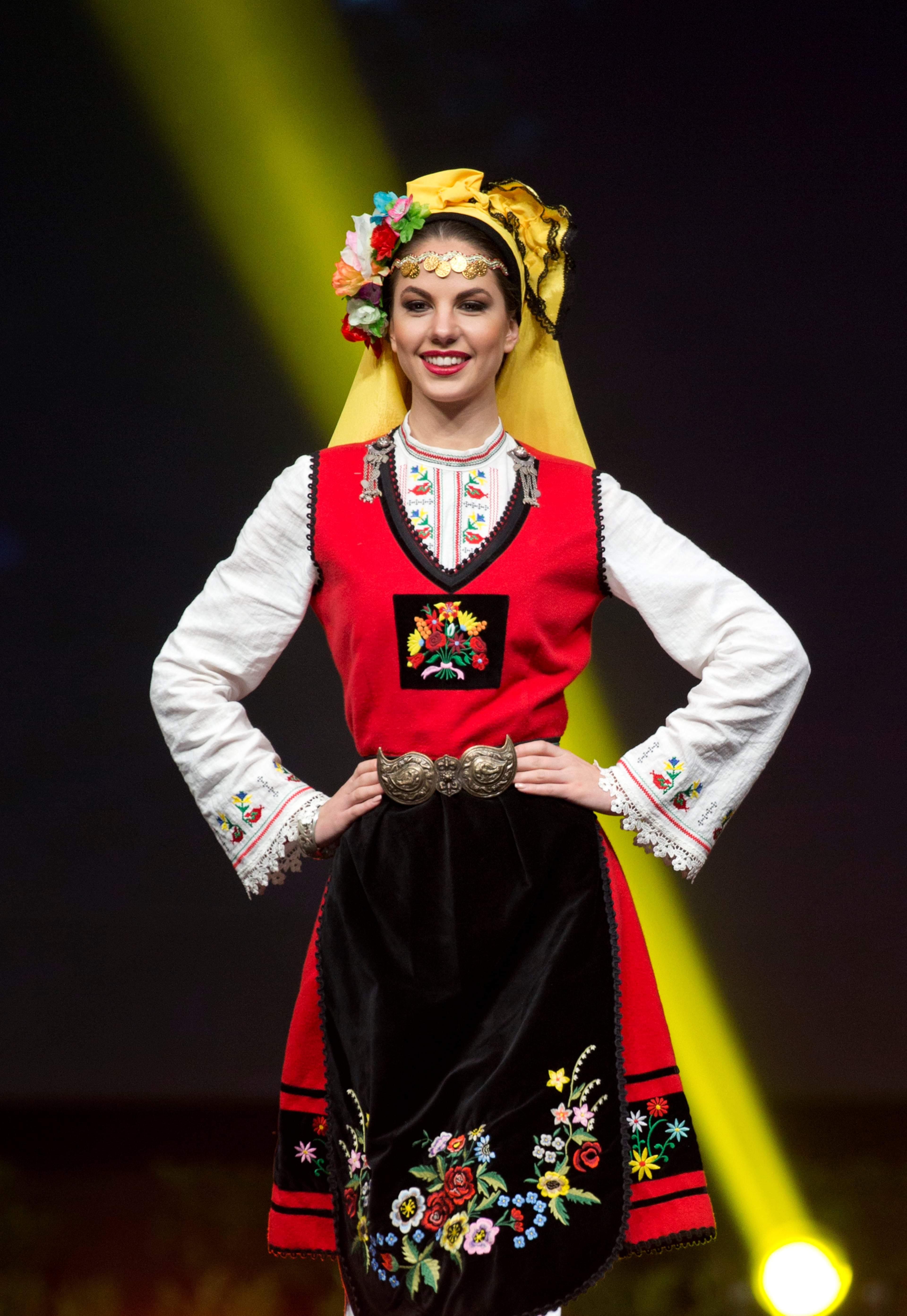 In this Monday, Dec. 10, 2018 photo Miss Bulgaria Gabriela Topalova displays her costume during Miss Universe National Costume Show in Chon Buri, Thailand. (AP Photo/Gemunu Amarasinghe)