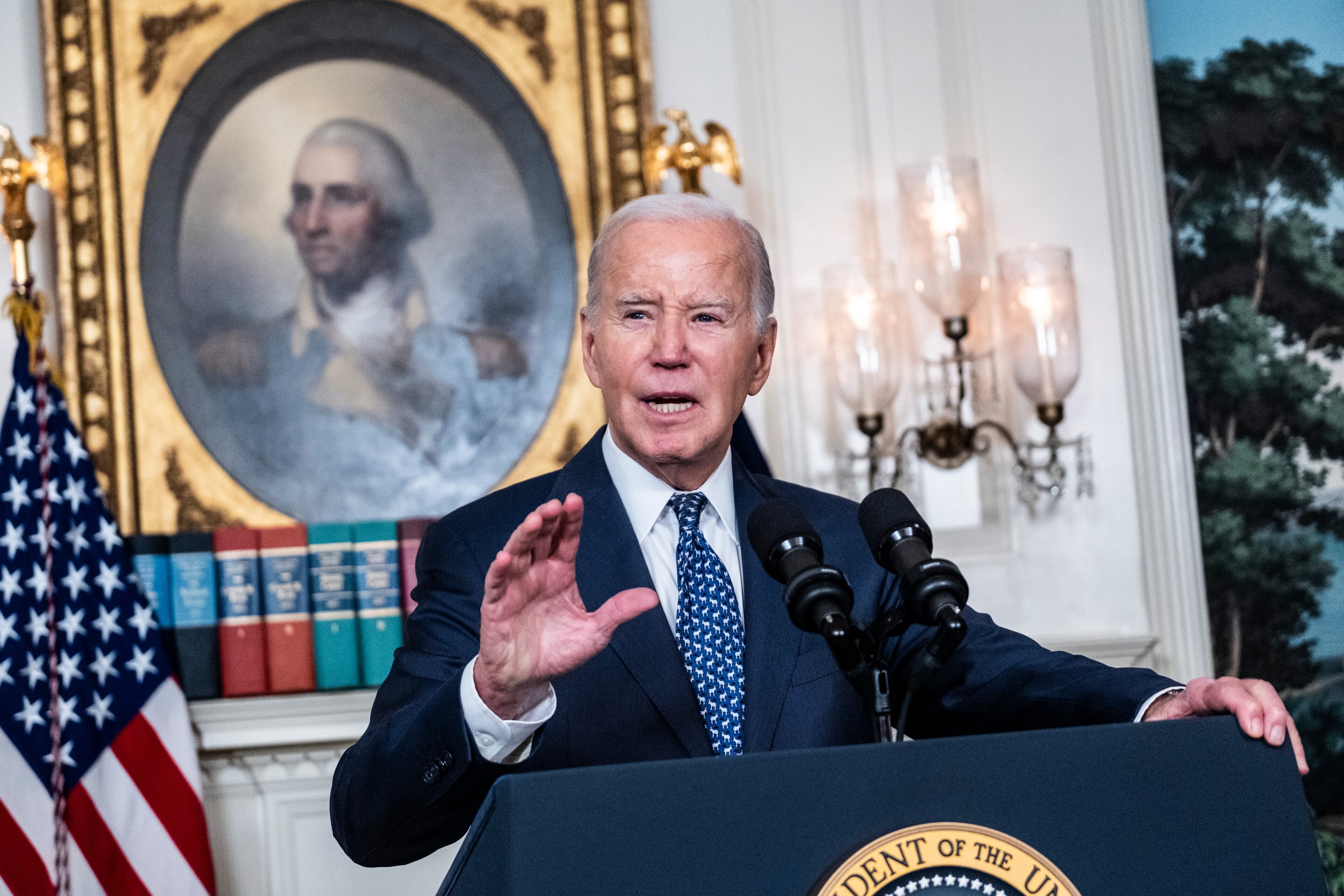 President Joe Biden could face a protest vote in Tuesday's Georgia Democratic primary from critics of his approach to the Israel-Hamas war who plan to cast blank ballots. (Pete Marovich/The New York Times)