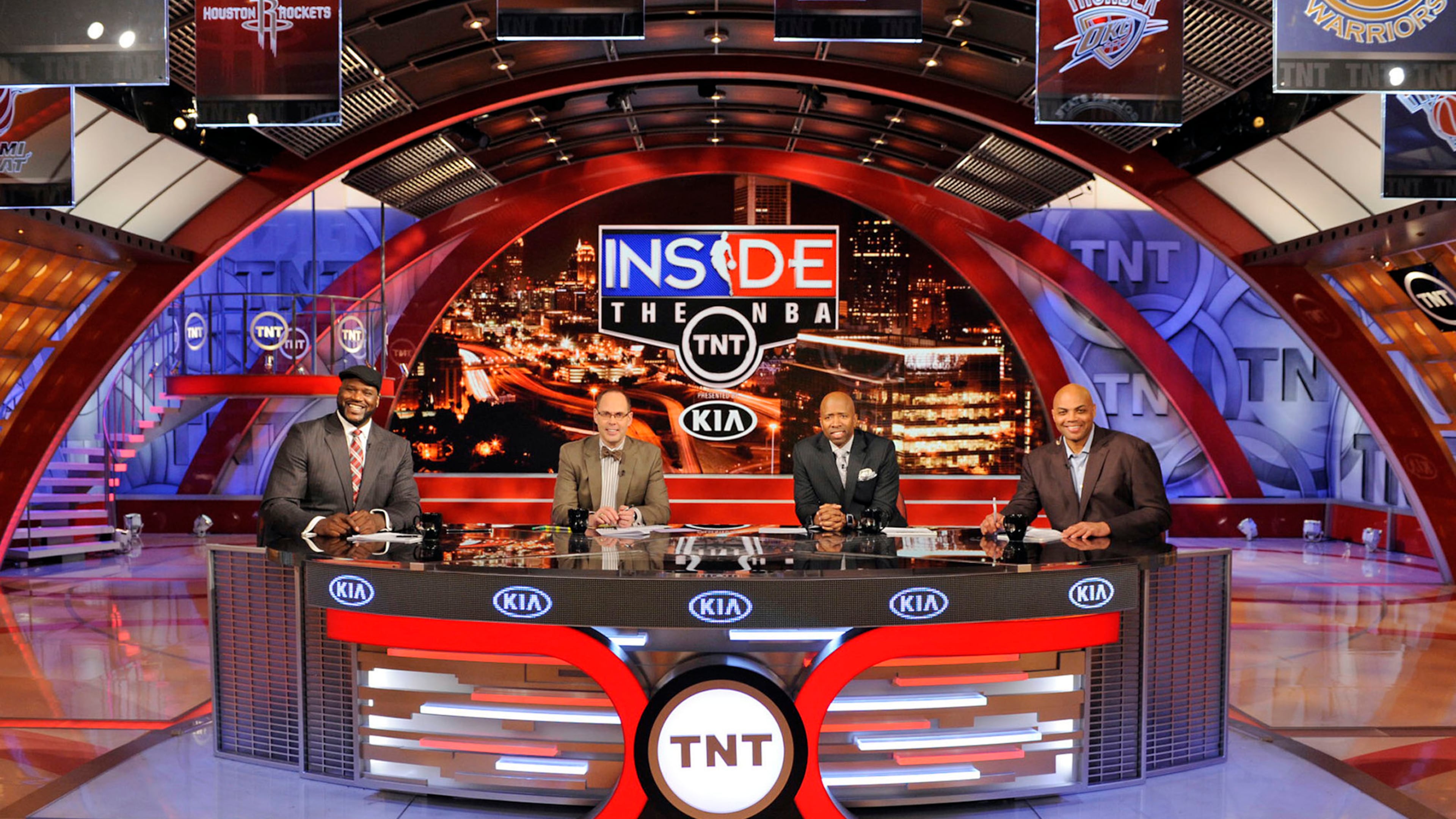 "Inside the NBA" studio crew, from left, Shaquille O'Neal, Ernie Johnson, Kenny "The Jet" Smith and Charles Barkley. (Edward M. Pio Roda/Turner Sports/TNS)