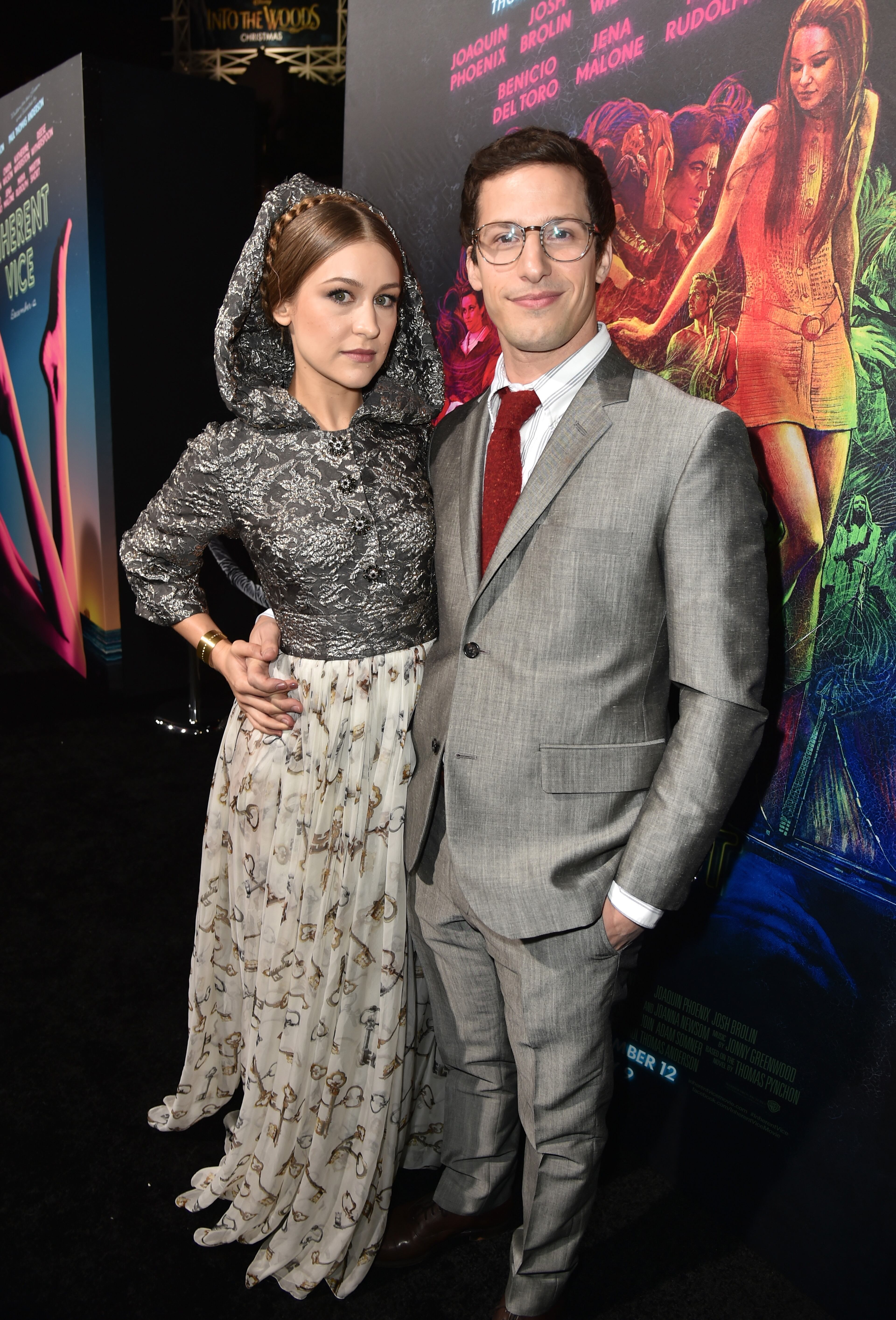 HOLLYWOOD, CA - DECEMBER 10: Joanna Newsom (L) and Andy Samberg attends the premiere of Warner Bros. Pictures' "Inherent Vice" at TCL Chinese Theatre on December 10, 2014 in Hollywood, California. (Photo by Kevin Winter/Getty Images)