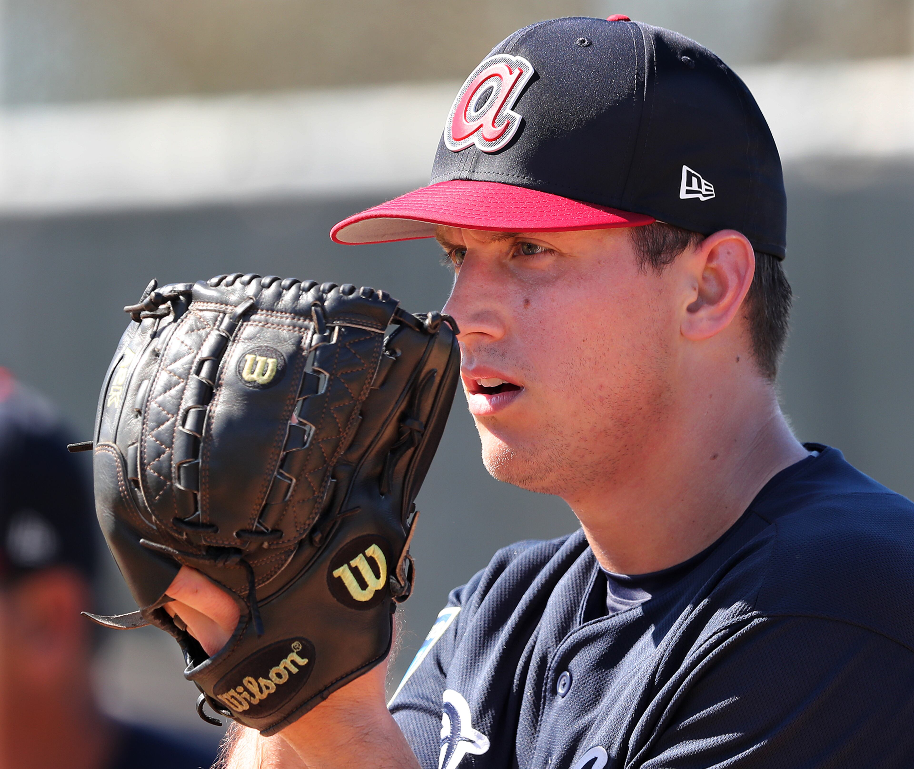 Feb 17, 2018 Lake Buena Vista: Braves pitcher Lucas Sims prepares to deliver a pitch working in the pen on Saturday, Feb 17, 2018, at the ESPN Wide World of Sports Complex in Lake Buena Vista. Curtis Compton/ccompton@ajc.com