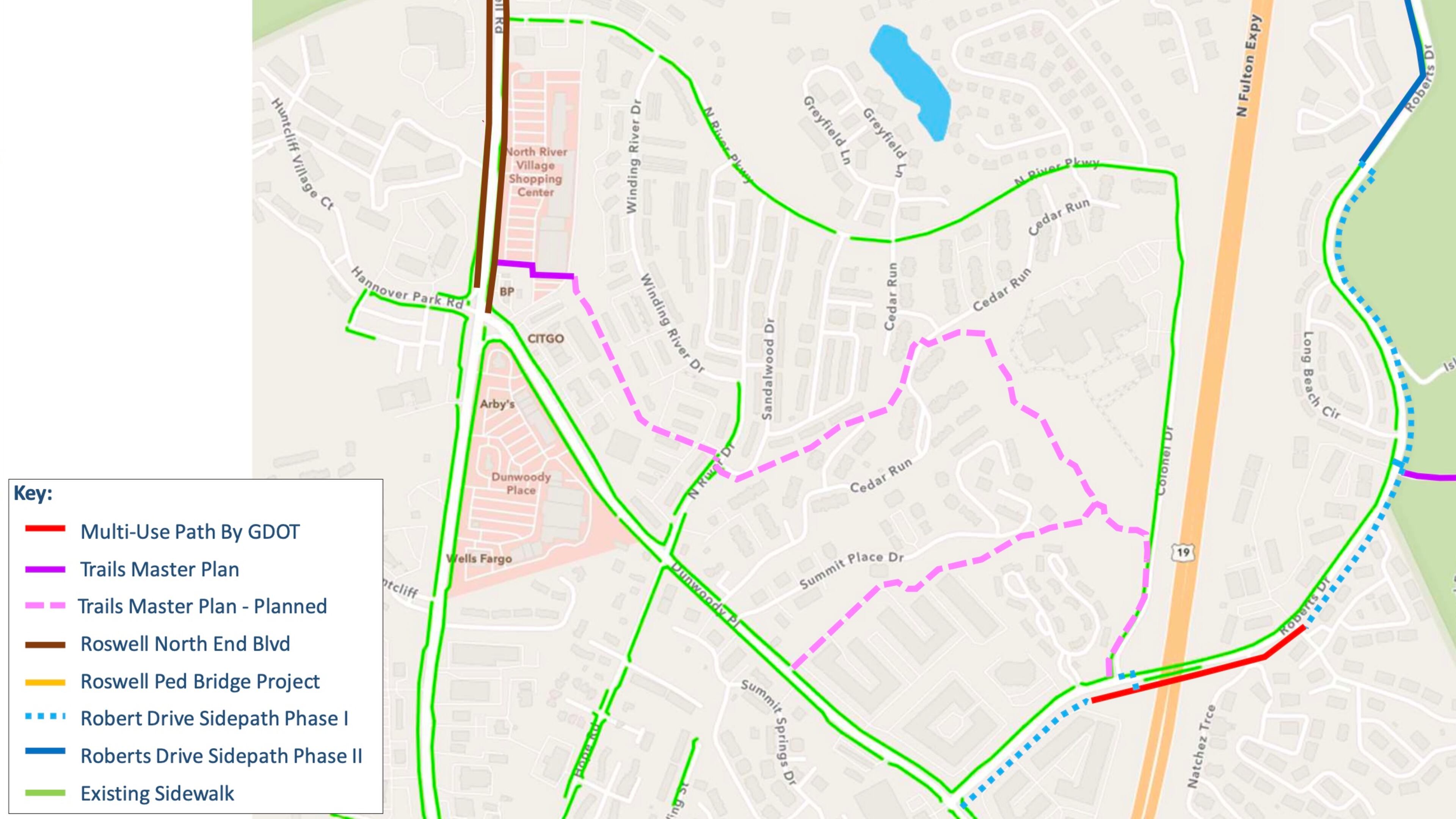 Sandy Springs is looking at additional alignments for the Roberts Drive Sidepath Project to better address the needs of pedestrians, cyclists, the city and the Island Ford Unit of the Chattahoochee River National Recreation Area. (Courtesy City of Sandy Springs)