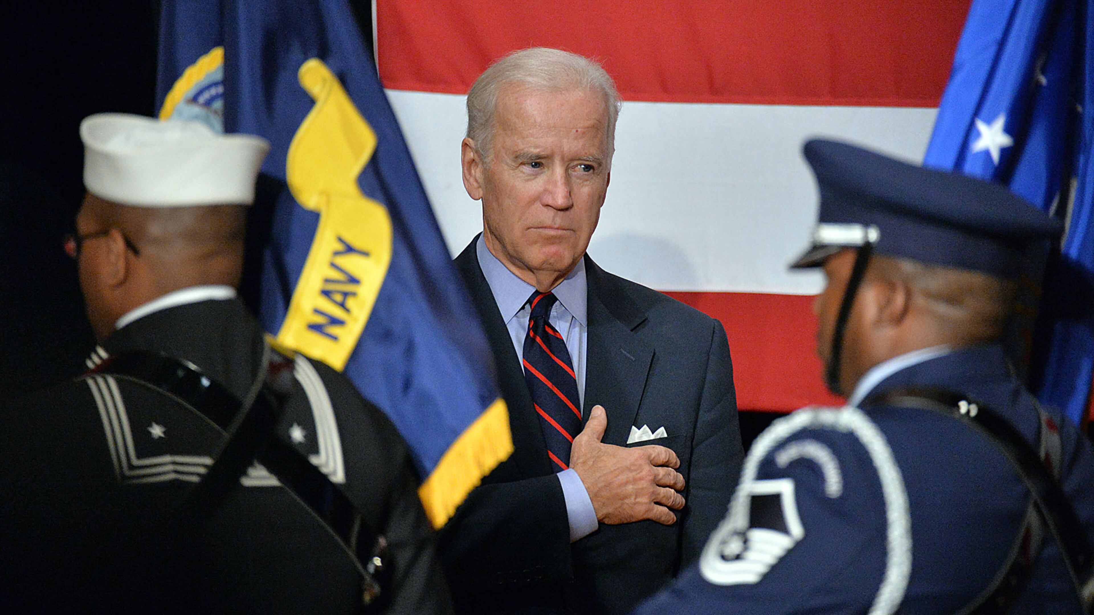Vice President Joe Biden stands during the presentation of colors at a naturalization ceremony at the Martin Luther King Jr. Center in Atlanta on Thursday.