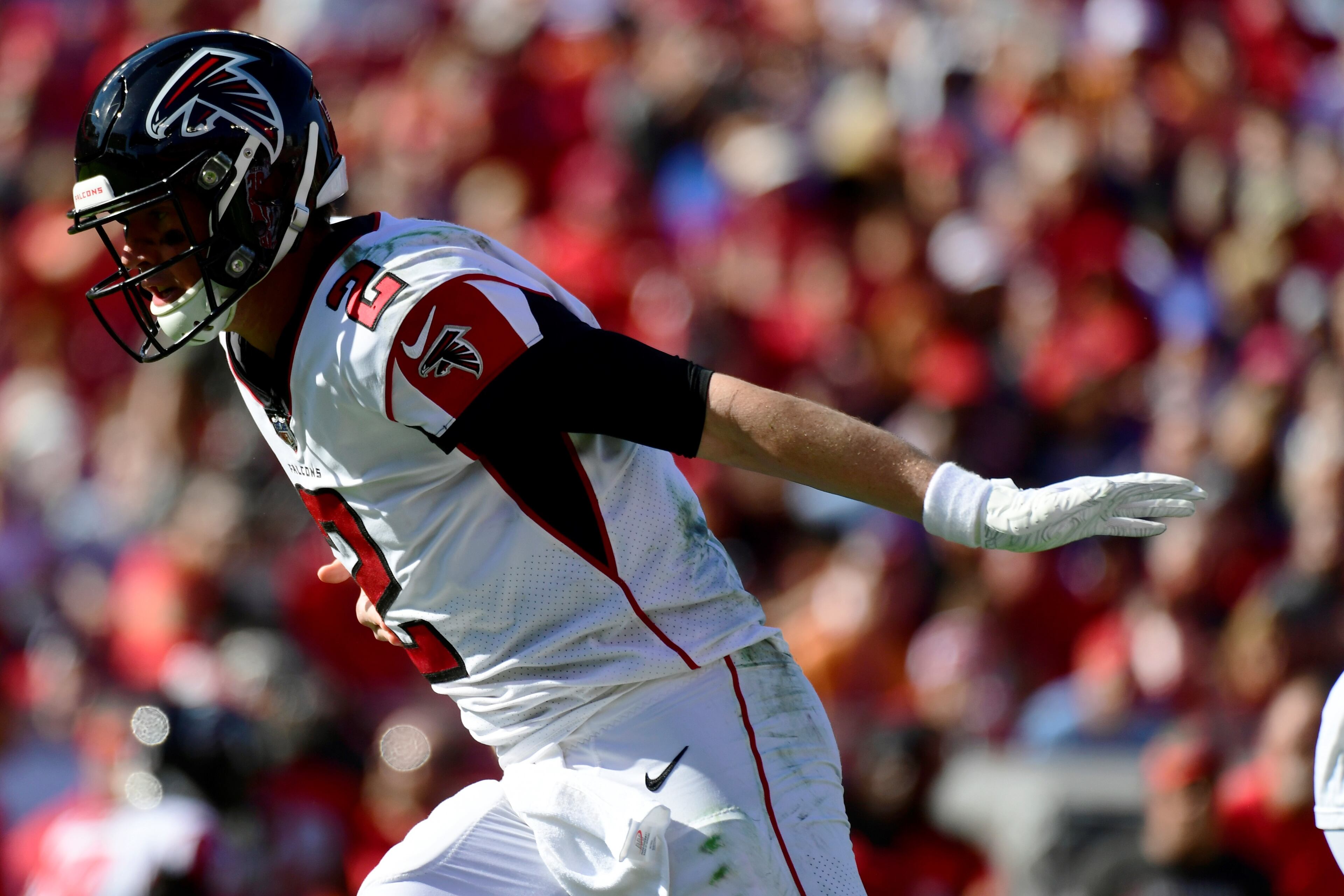 TAMPA, FLORIDA - DECEMBER 30: Matt Ryan #2 of the Atlanta Falcons hands the ball off during the second quarter against the Tampa Bay Buccaneers at Raymond James Stadium on December 30, 2018 in Tampa, Florida. (Photo by Julio Aguilar/Getty Images)