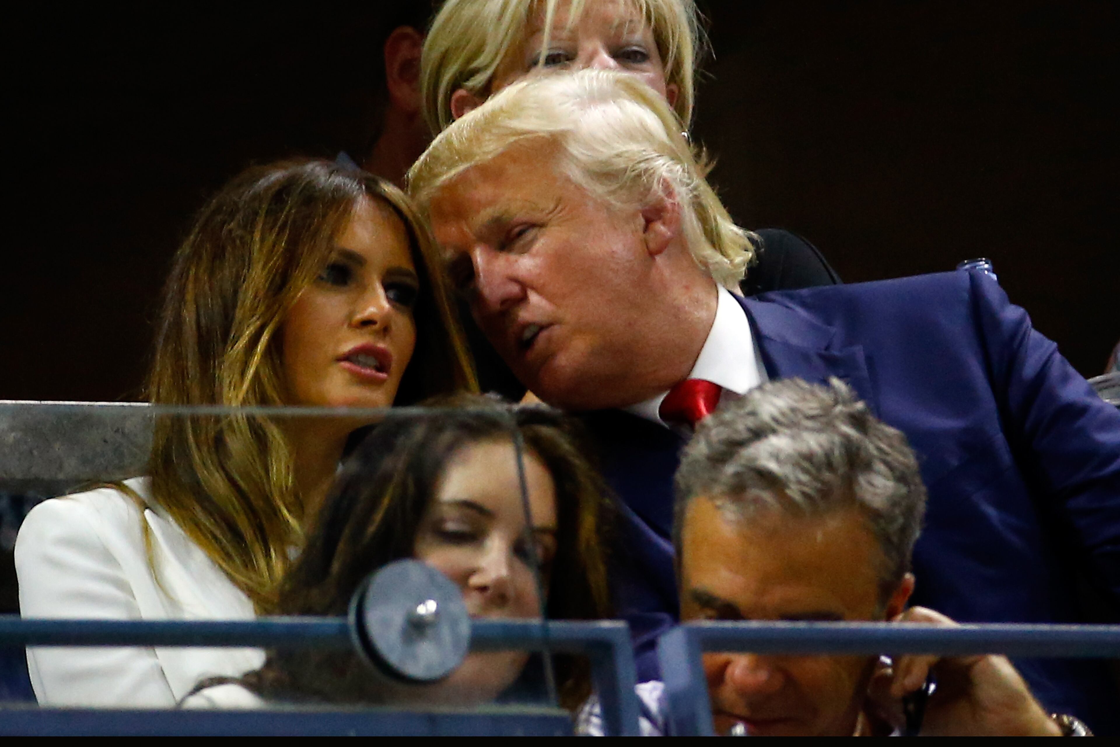 NEW YORK, NY - SEPTEMBER 08: 2016 Republican presidential candidate Donald Trump and his wife Melania Knauss-Trump attend the Women's Singles Quarterfinals match between Serena Williams of the United States and Venus Williams of the United States on Day Nine of the 2015 US Open at the USTA Billie Jean King National Tennis Center on September 8, 2015 in the Flushing neighborhood of the Queens borough of New York City. (Photo by Al Bello/Getty Images)