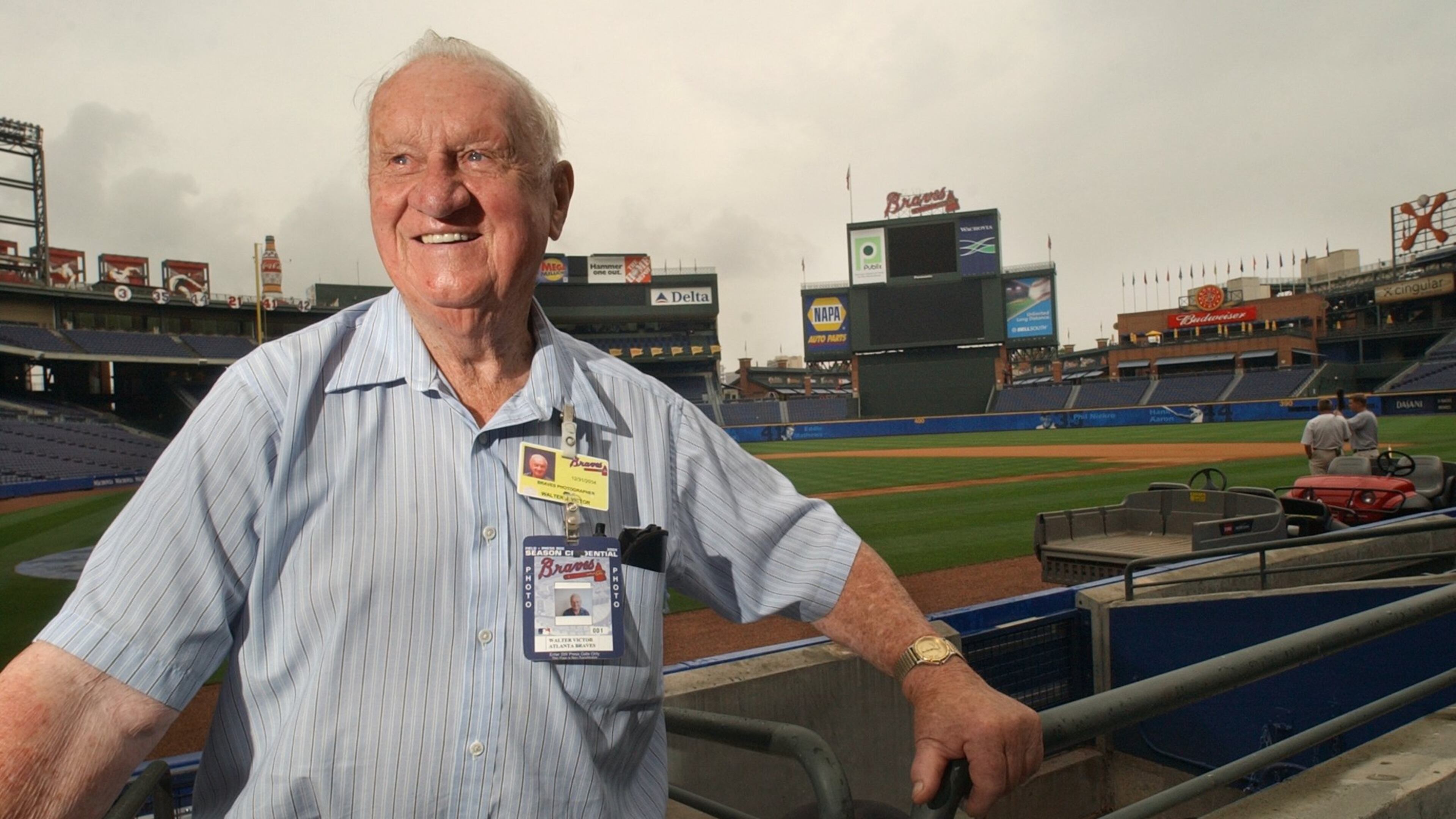 Walter Victor, now 95, served in World War II, landing in France a few days after D-Day. He earned a number of medals and helped liberate the Dachau concentration camp before returning home. Victor served for many years as the Braves’ team photographer.