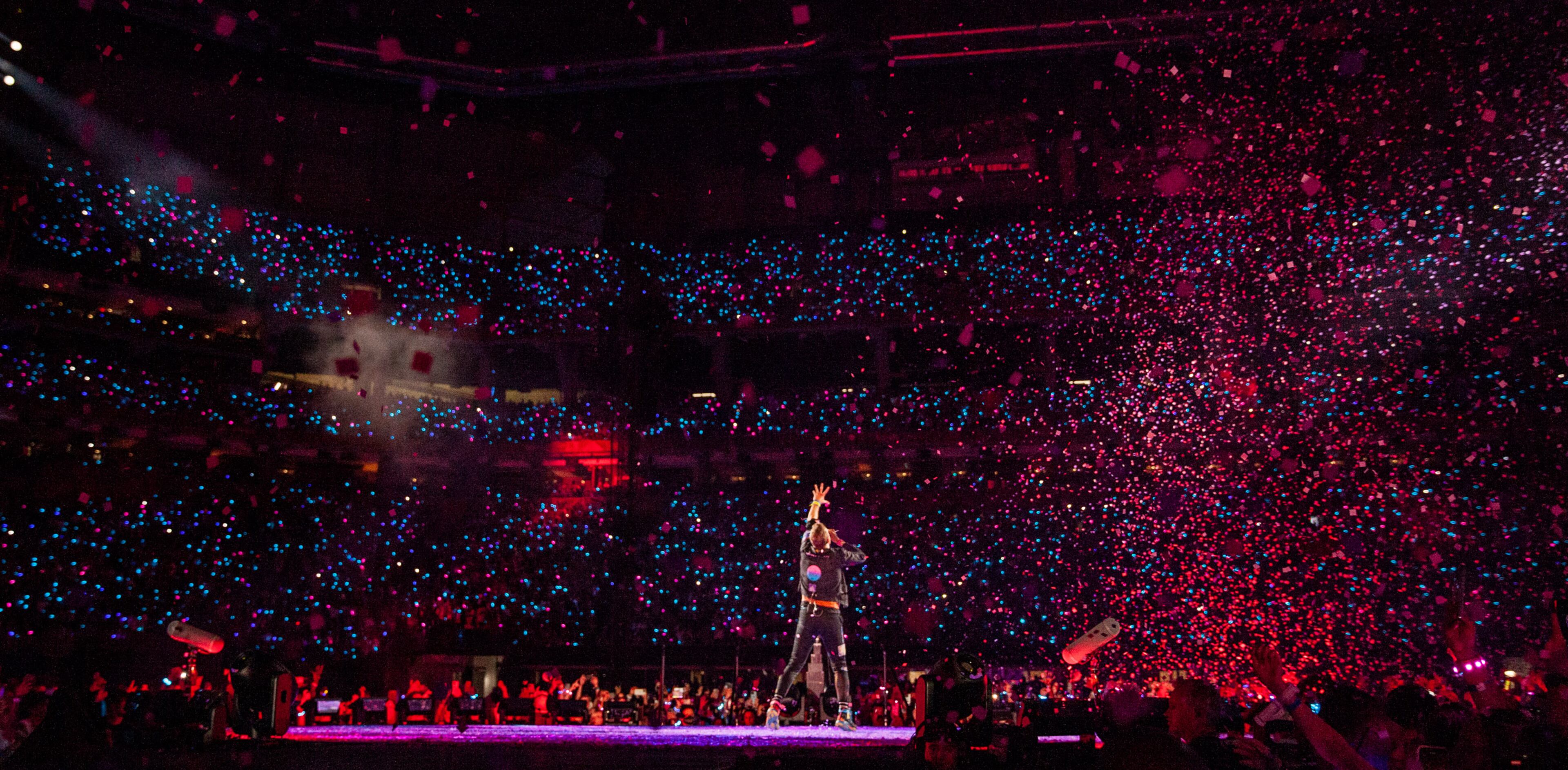 Coldplay performs at Mercedes-Benz Stadium in Atlanta on Saturday night, June 11, 2022, on the Music of the Spheres World Tour. H.E.R. was the opening act on the tour stop. (Ryan Fleisher for The Atlanta Journal-Constitution)