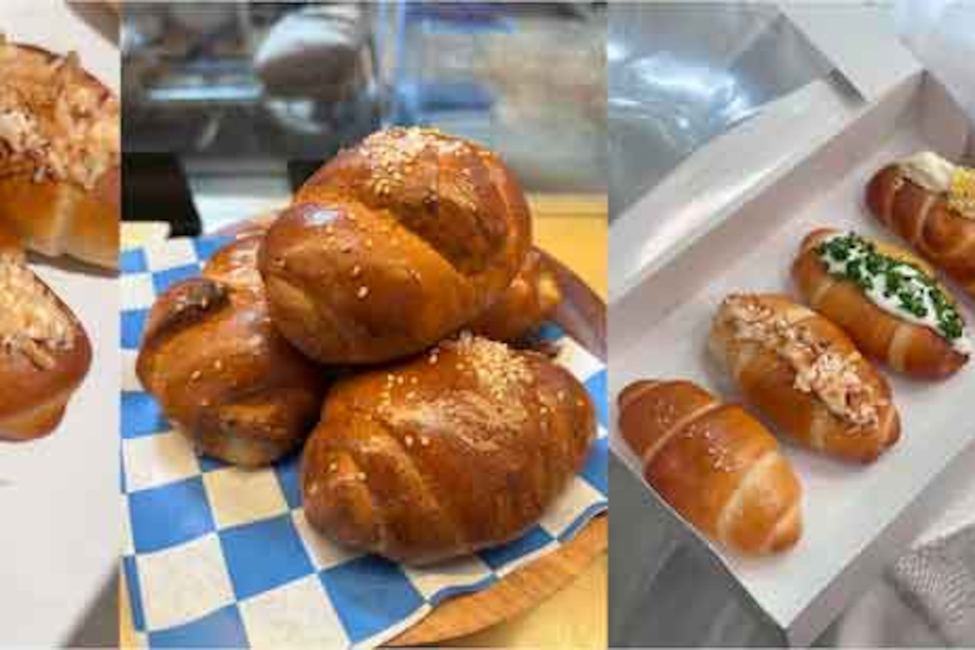 Three examples of salt bread (from left): Toasted coconut salt bread from Butter and Bean (Courtesy of Lydia Huh); salt bread at Leftie Lee's (Courtesy of Vivian Lee); assorted salt breads from Butter and Bean (Courtesy of Lydia Huh).