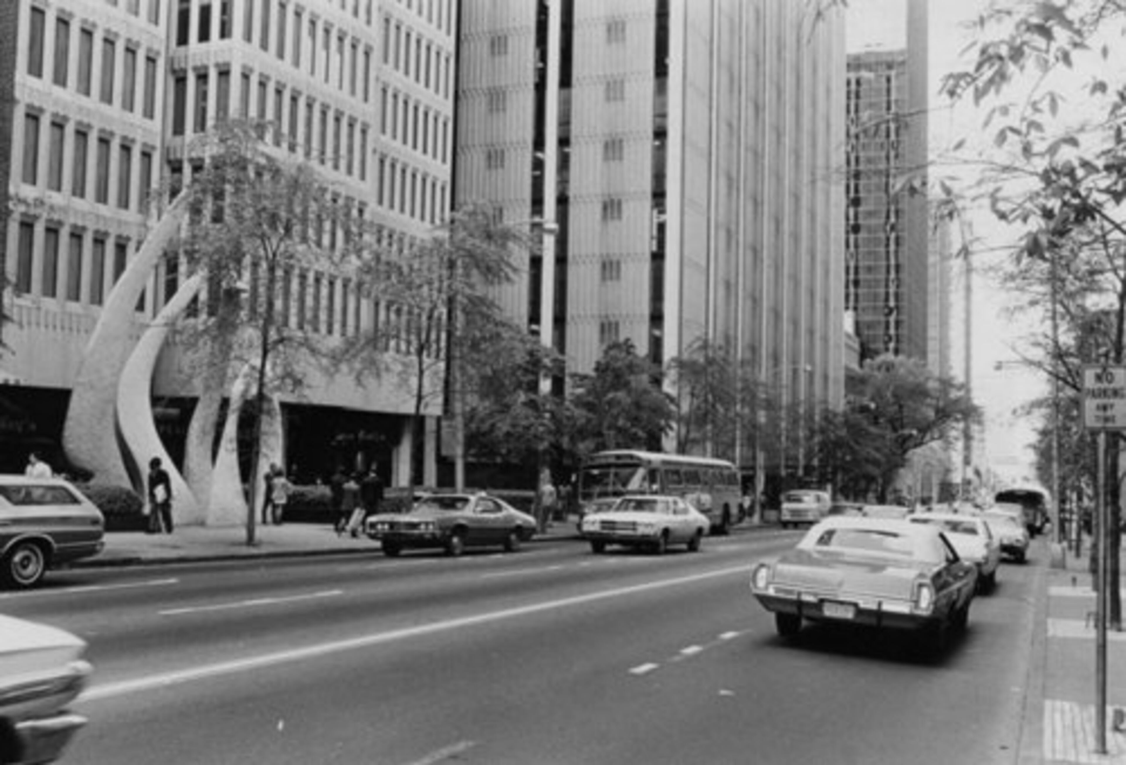 In 1972, traffic on Peachtree Street was light in front of Peachtree Center.