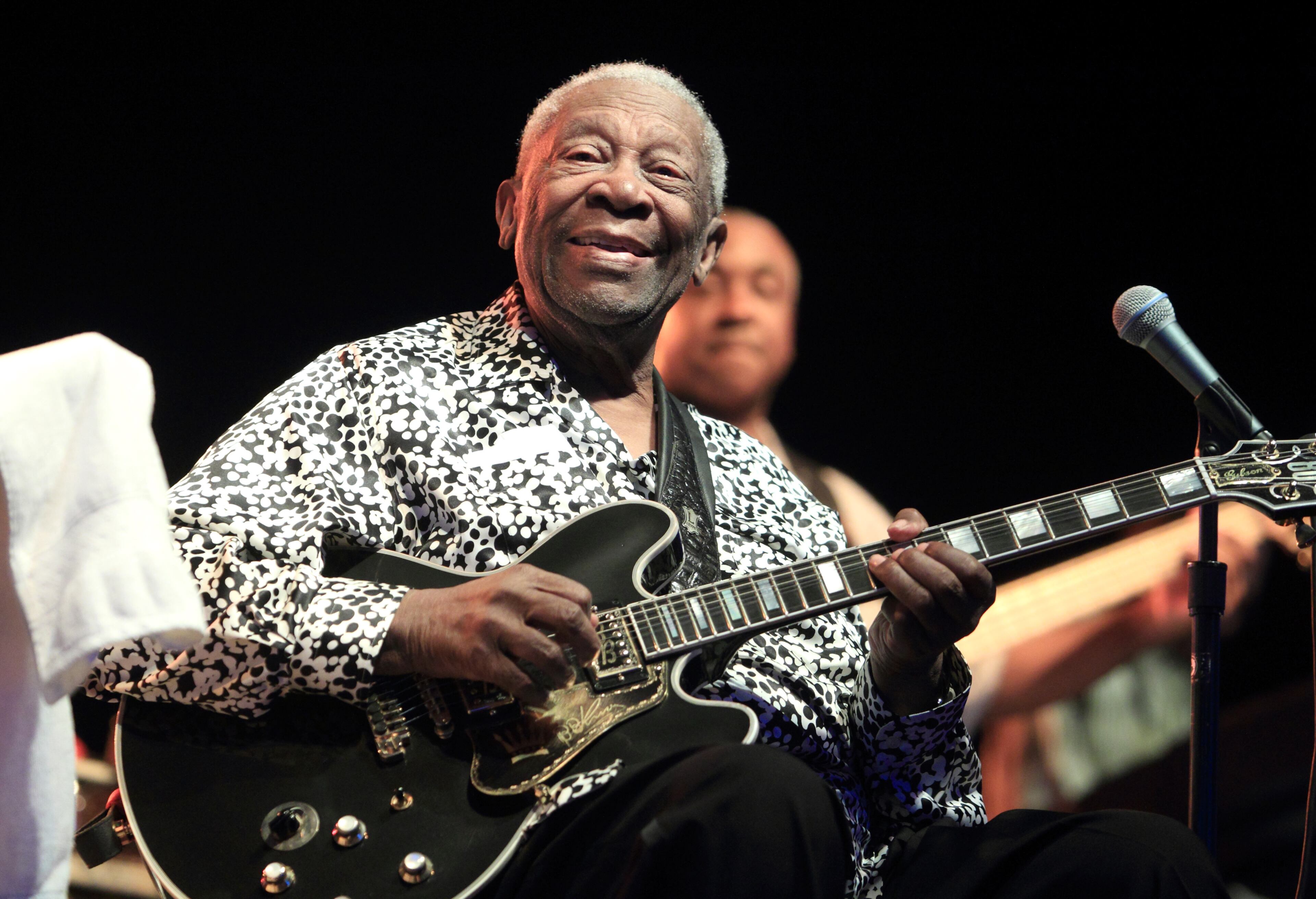 In this Aug. 8, 2013 file photo, Blues music legend B.B. King performs on Frampton's Guitar Circus 2013 Tour at Pier Six Pavilion, in Baltimore. King died Thursday, May 14, 2015, peacefully in his sleep at his Las Vegas home at age 89, his lawyer said. (Photo by Owen Sweeney/Invision/AP, File)