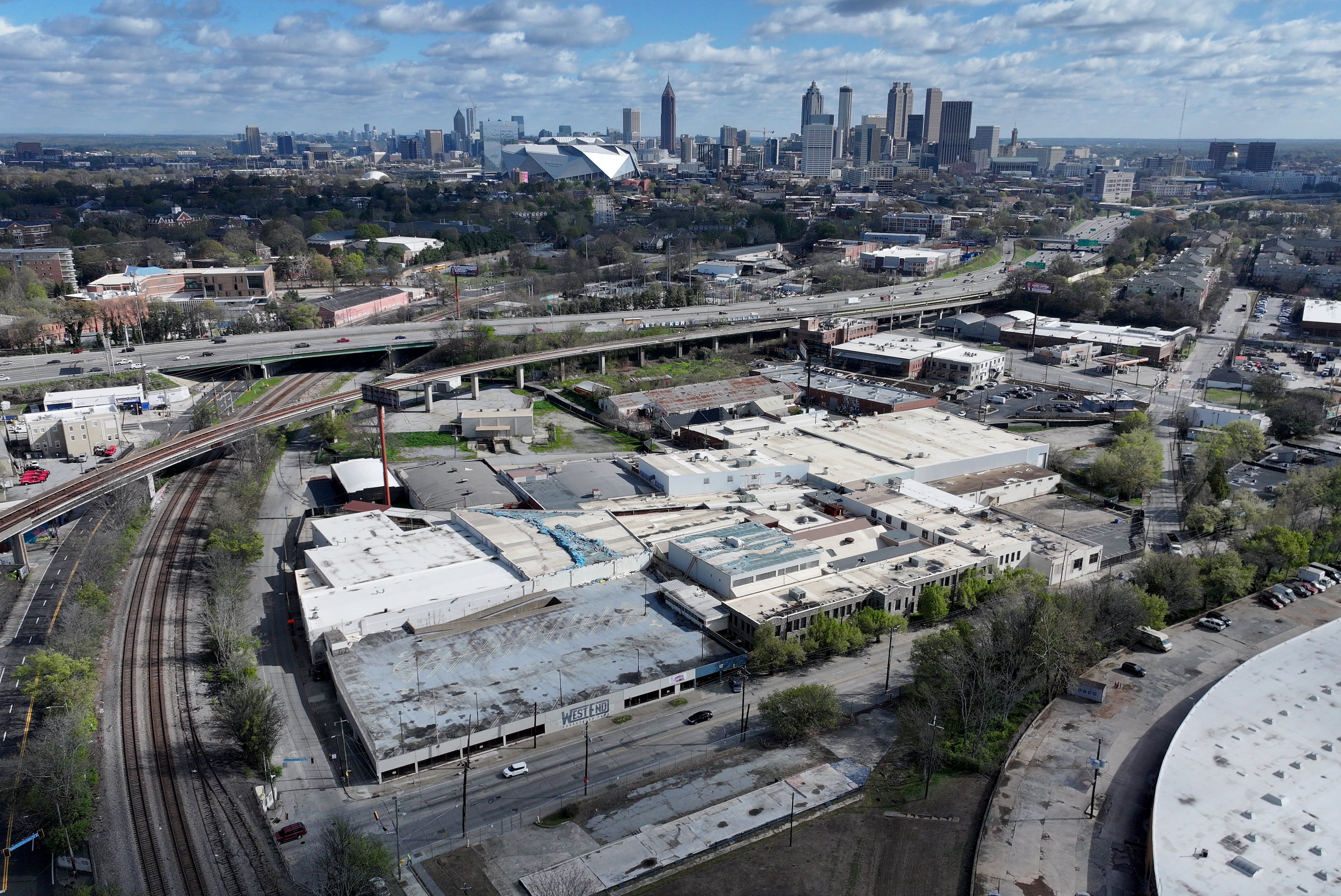 Atlanta has banned data centers near transit and the Beltline, but this site (foreground) at 713 Ralph David Abernathy Blvd. near the West End MARTA station is trying to get an exception. (Hyosub Shin/AJC)