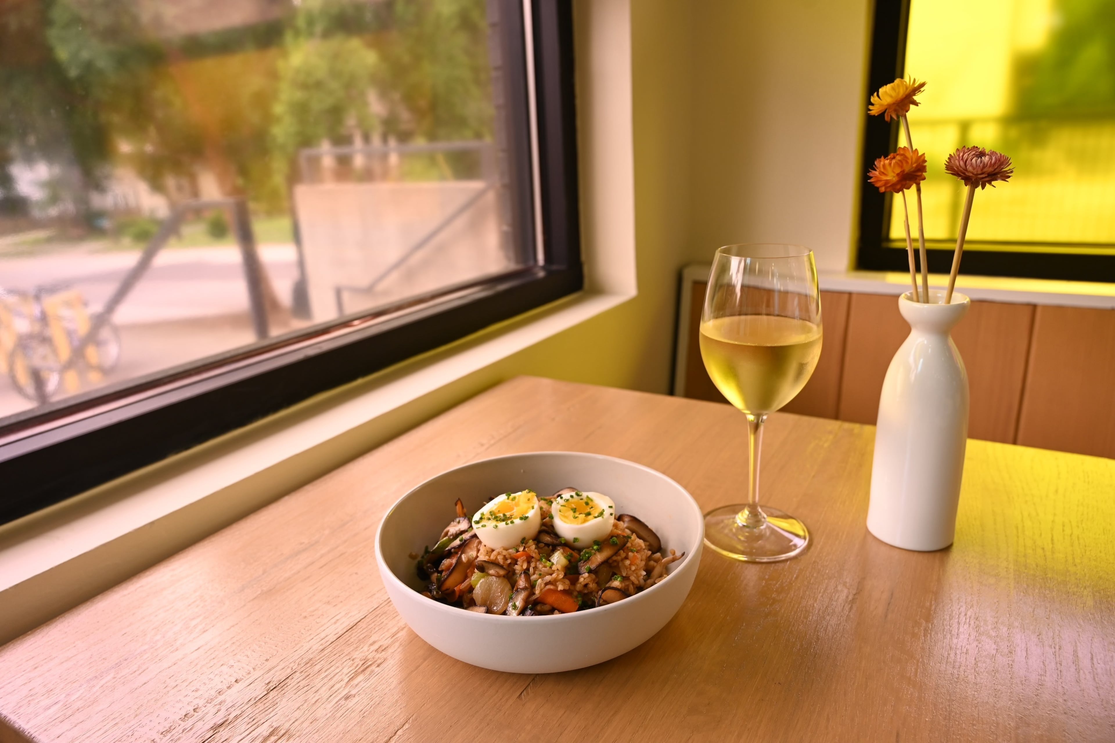 The savory vegetarian fried rice at Babygirl comes with a soft-boiled egg and works for either breakfast or lunch. (Courtesy of Babygirl)