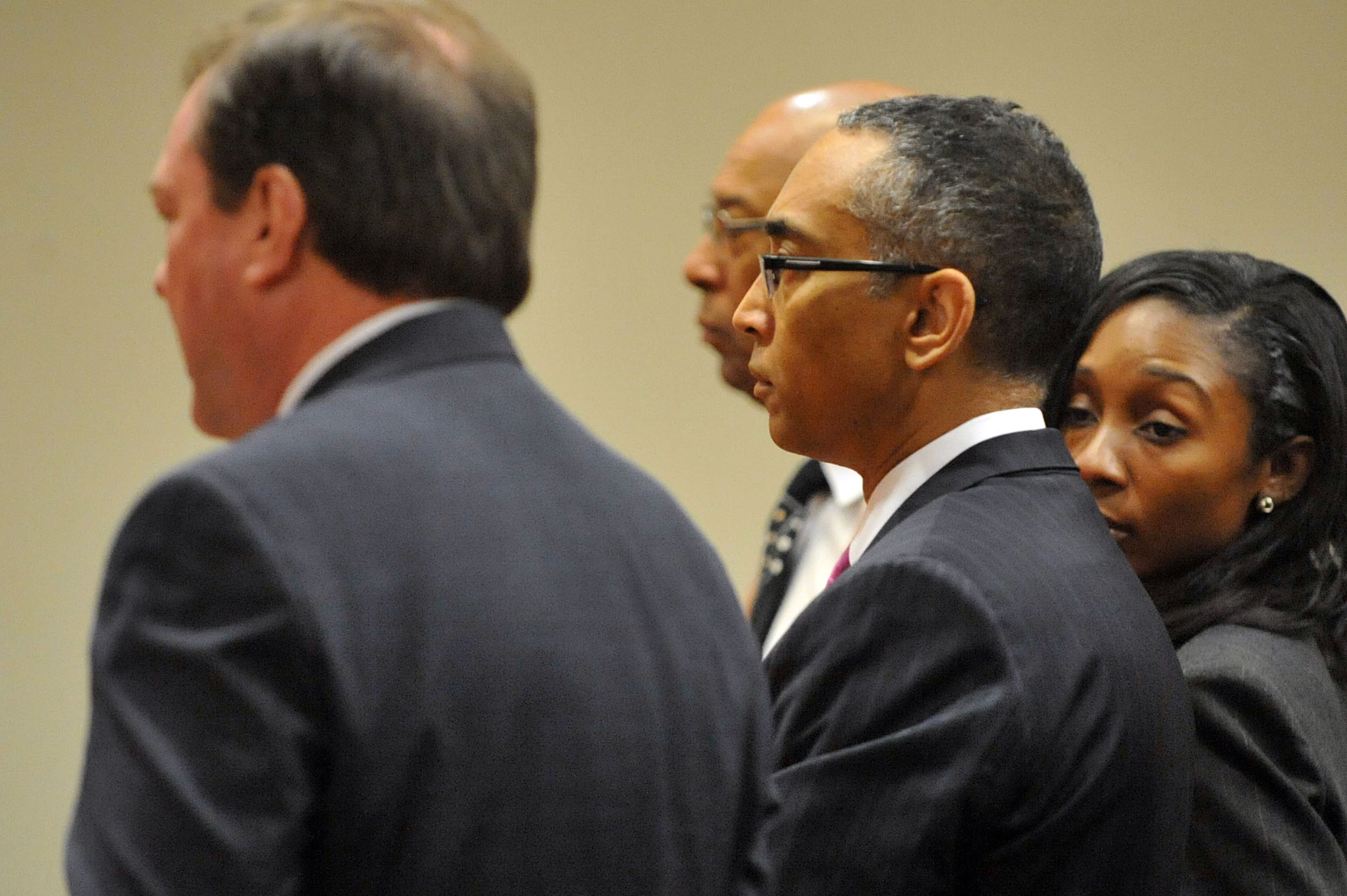 Embattled DeKalb County CEO Burrell Ellis listens as he is sentenced to 5 years to serve 18 months in prison Wednesday July 8, 2015. Ellis was found guilty of attempted extortion and perjury a week ago in his retrial before Superior Court Judge Courtney Johnson. KENT D. JOHNSON /KDJOHNSON@AJC.COM