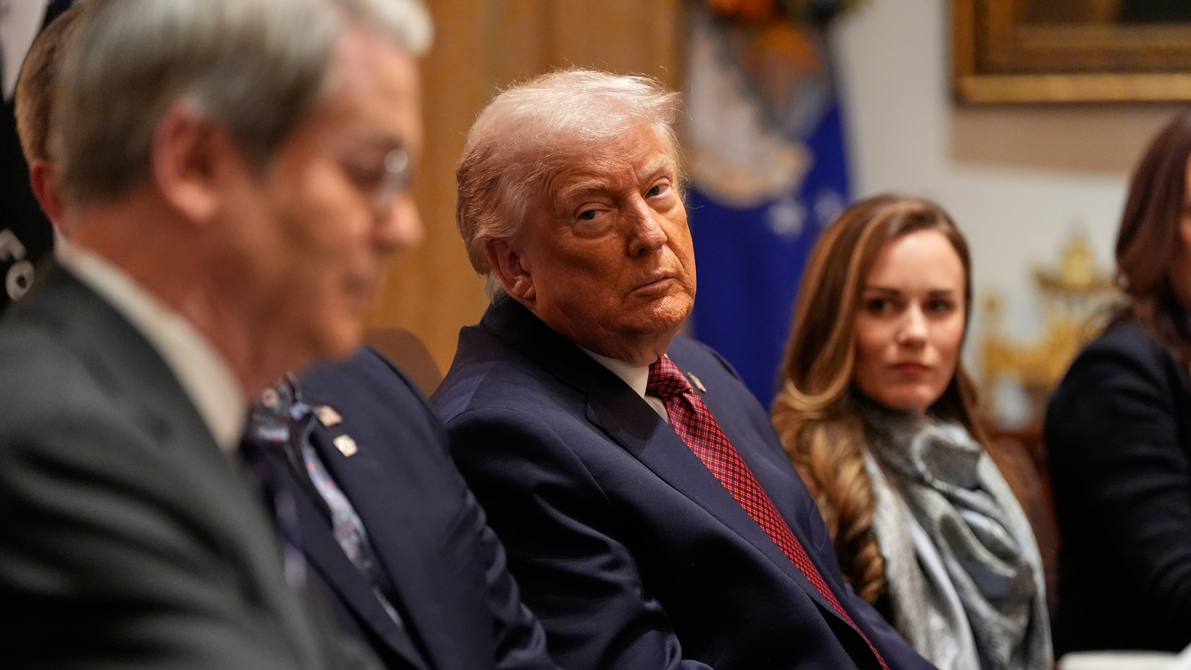President Donald Trump speaks during a roundtable on farm subsidies in the Cabinet Room of the White House, Monday, Dec. 8, 2025, in Washington. (AP Photo/Alex Brandon)