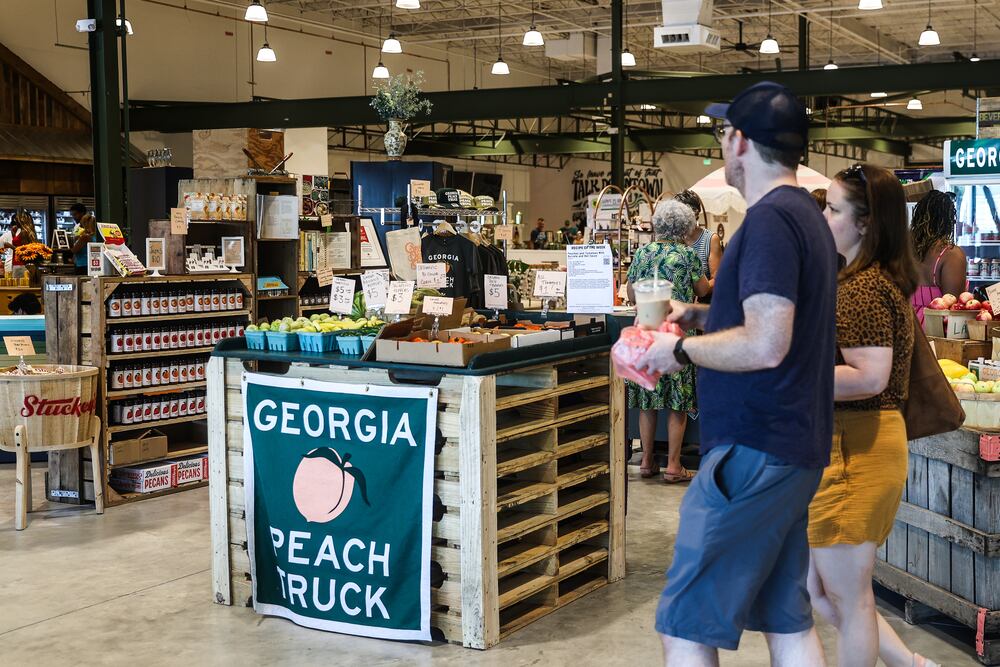 The Georgia Peach Truck is one of the vendors at Upper West Market. It serves fresh produce and locally-made pantry goods. (Abbey Cutrer/AJC)