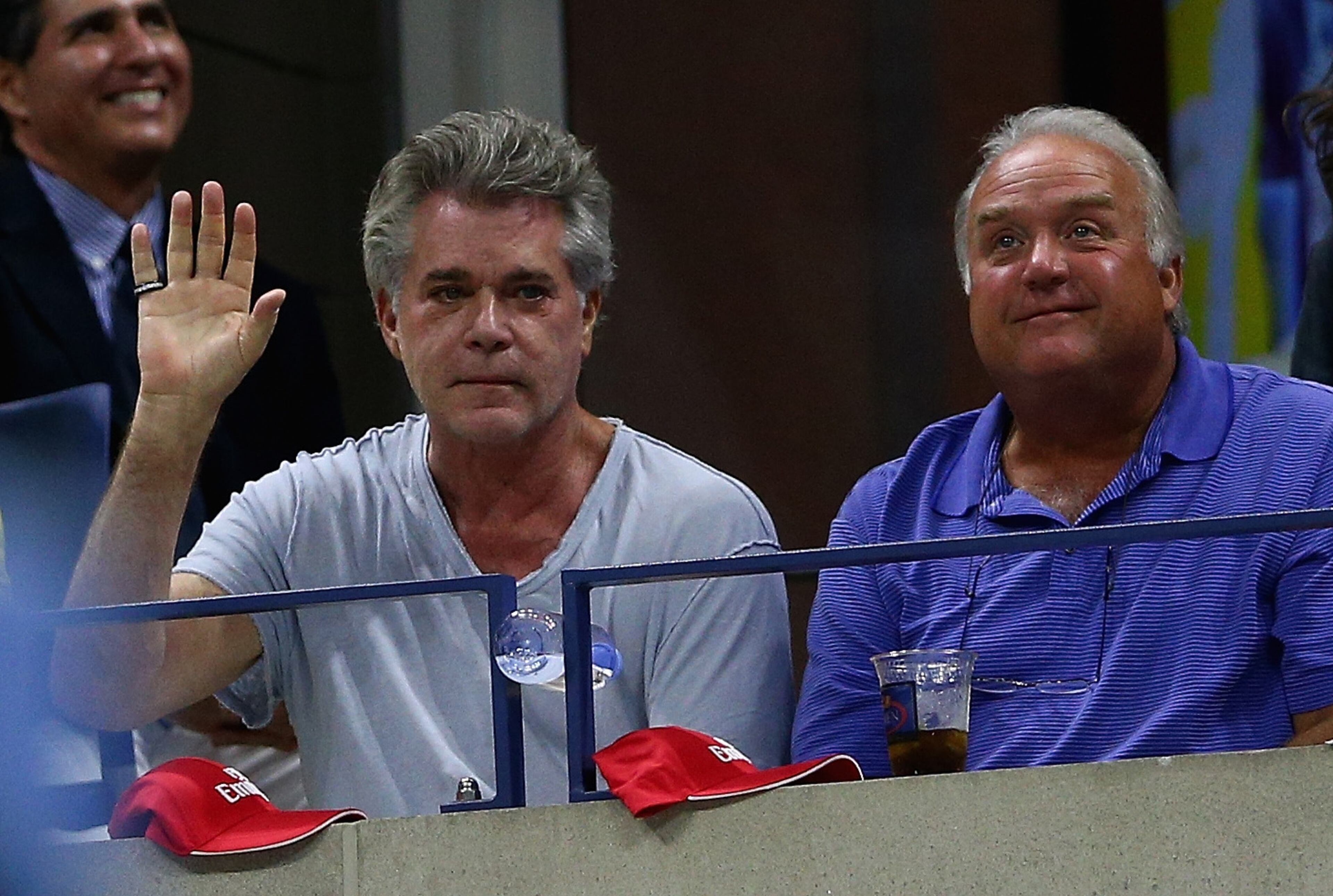 NEW YORK, NY - SEPTEMBER 05: Actor Ray Liotta waves to the crowd whilst watching Andy Murray of Great Britain against Thomaz Bellucci of Brazil during their mens singles third round match on Day Six of the 2015 US Open at the USTA Billie Jean King National Tennis Center on September 5, 2015 in the Flushing neighborhood of the Queens borough of New York City. (Photo by Clive Brunskill/Getty Images)