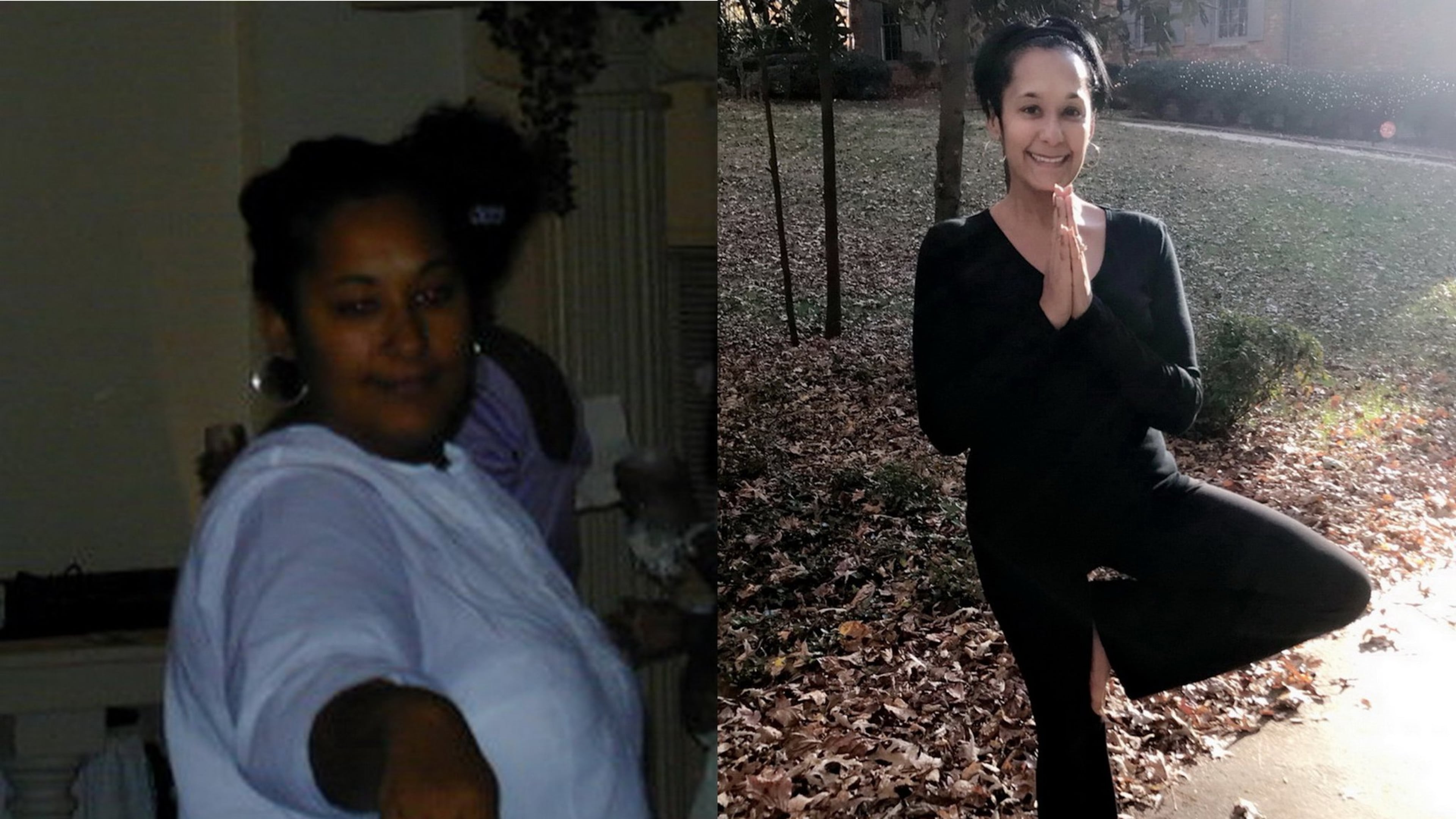 In the photo on the left, taken in 2003, Shelly Hutchinson weighed 236 pounds. In the photo on the right, taken in November, she weighed 155 pounds.