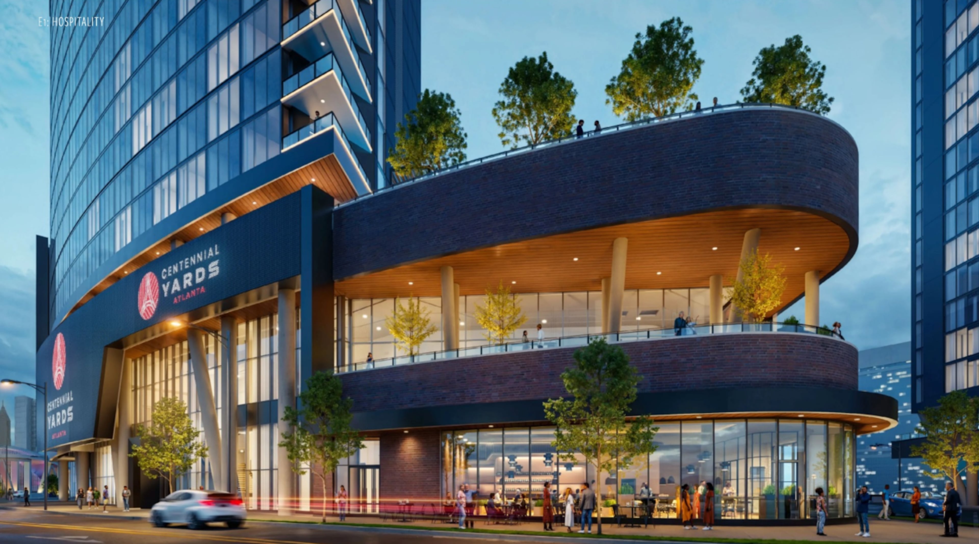 This is a rendering of the planned entertainment district that will make up the center of the Centennial Yards development in downtown Atlanta. The project was designed by Atlanta architecture firm Gensler.