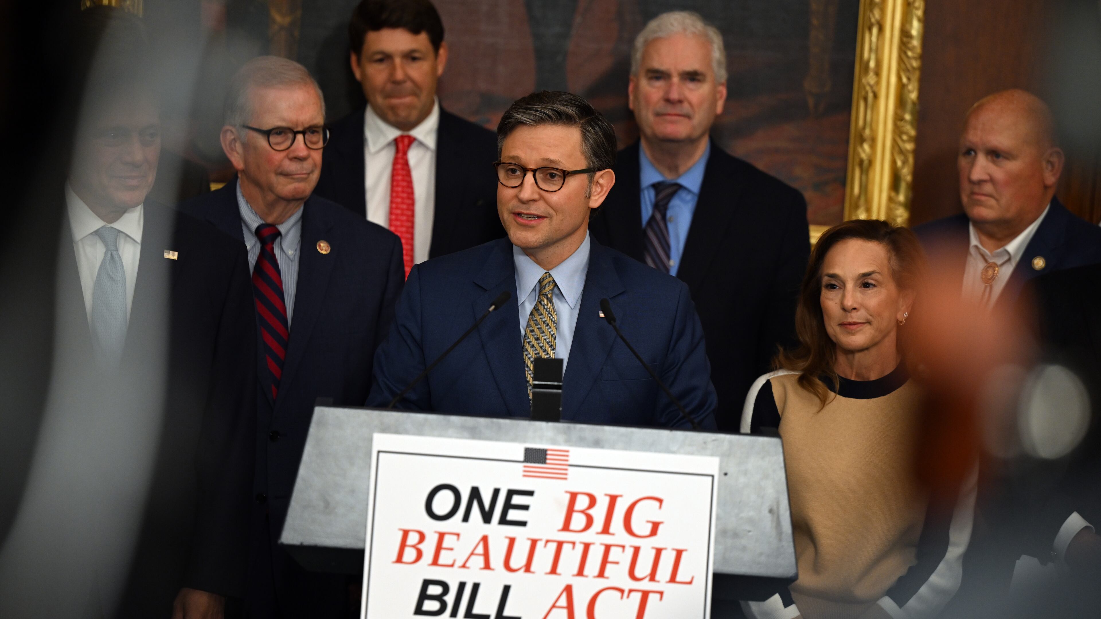 House Speaker Mike Johnson (R-La.) speaks to reporters at the Capitol in Washington Thursday, after the House narrowly passed a wide-ranging bill to deliver President Donald Trump’s domestic agenda. Johnson made several concessions to holdouts to get it passed. (Kenny Holston/The New York Times)