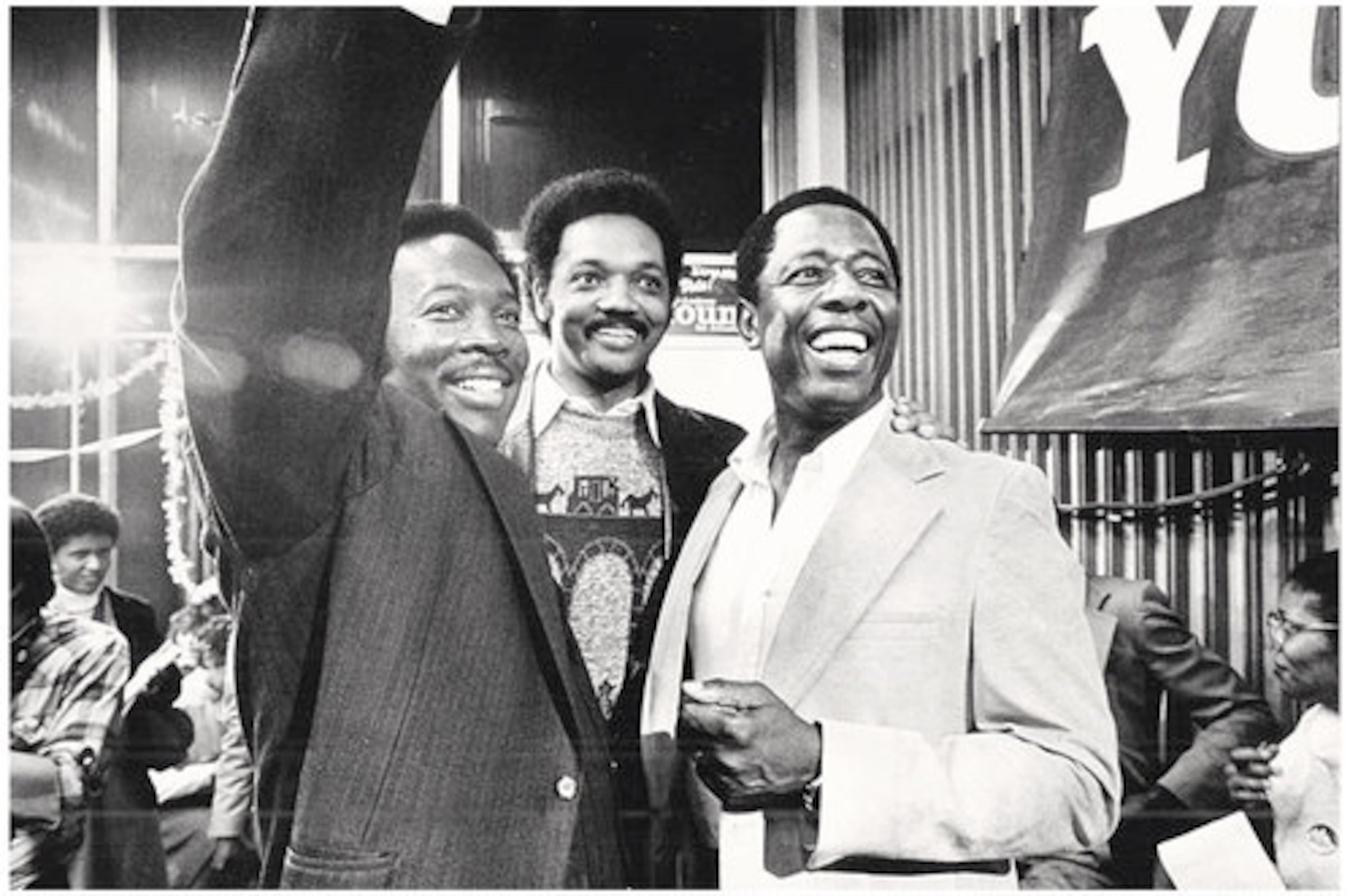 Civil rights icon Jesse Jackson (center) alongside Reginald Eaves (left), who would later become Atlanta's first Black public safety commissioner and a Fulton County commissioner, and Baseball great Hank Aaron.