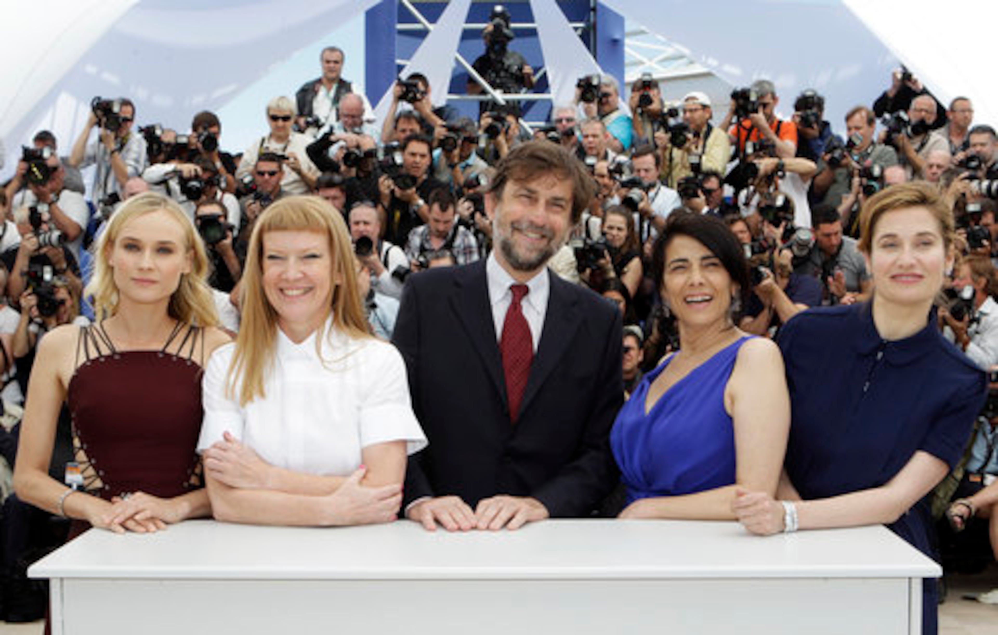 Members of the Canes Film Festival jury: Diane Kruger (from left), Andrea Arnold, Nanni Moretti, Hiam Abbass and Emmanuelle Devos, are introduced.