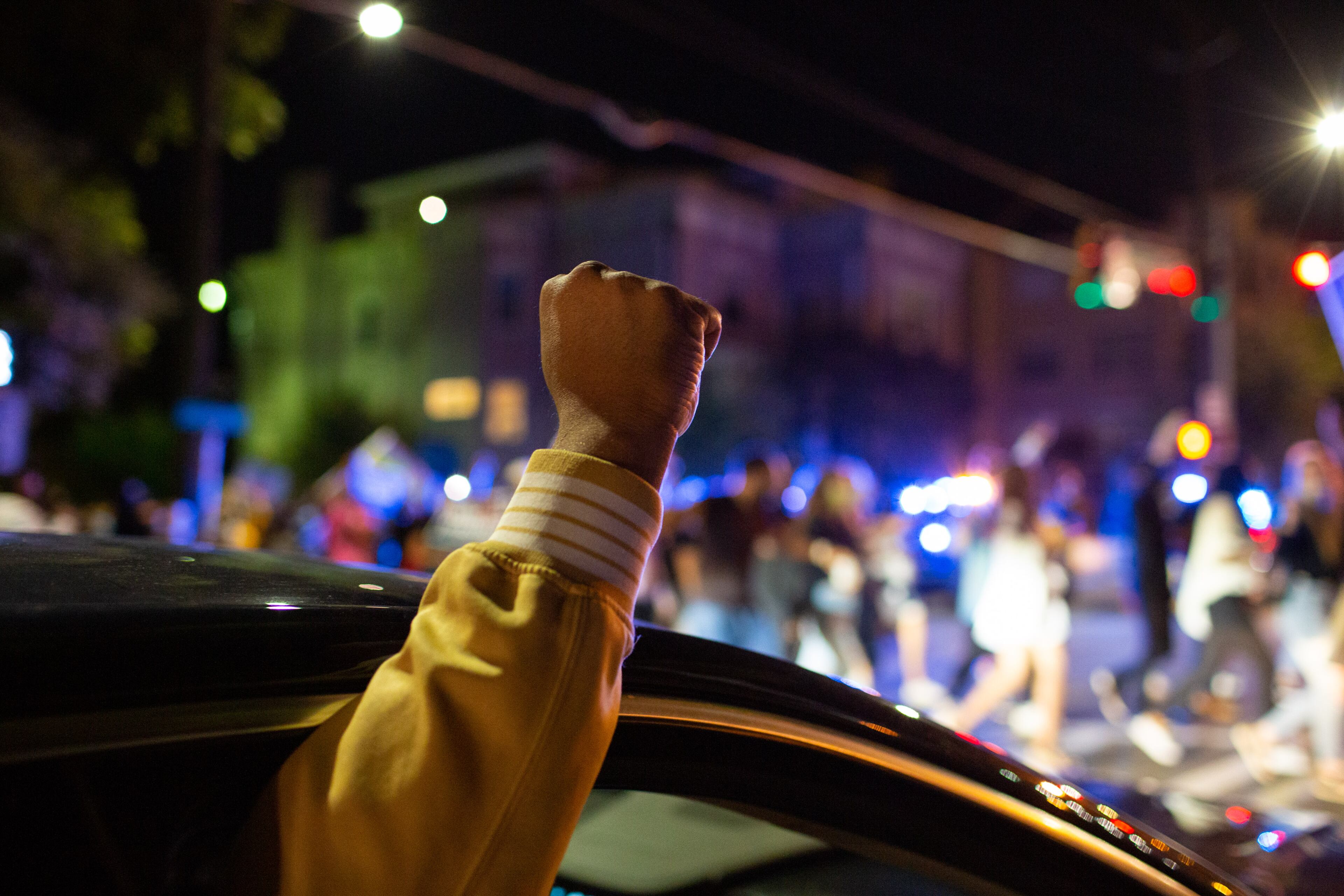 People celebrate president-elect Joe Biden’s victory over Donald Trump in the United States general election in midtown Atlanta, on Saturday, November 7, 2020. (Rebecca Wright for the Atlanta Journa-Constitution)