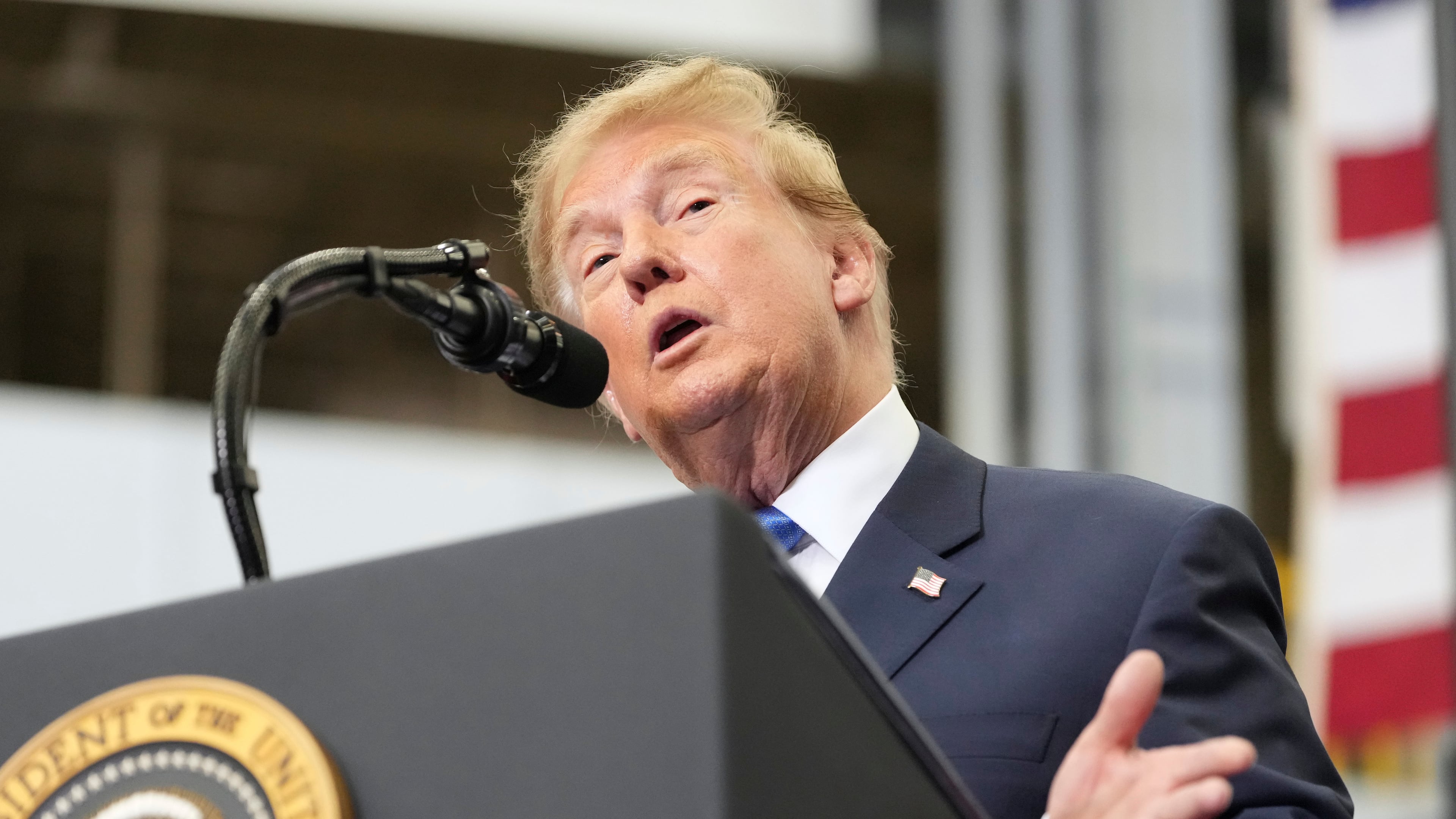 President Donald Trump speaks during an event to present the Congressional Space Medal of Honor to Artemis II crew members, Friday, Aug. 28, 2026, at Johnson Space Center in Houston. (AP Photo/Mark Schiefelbein)