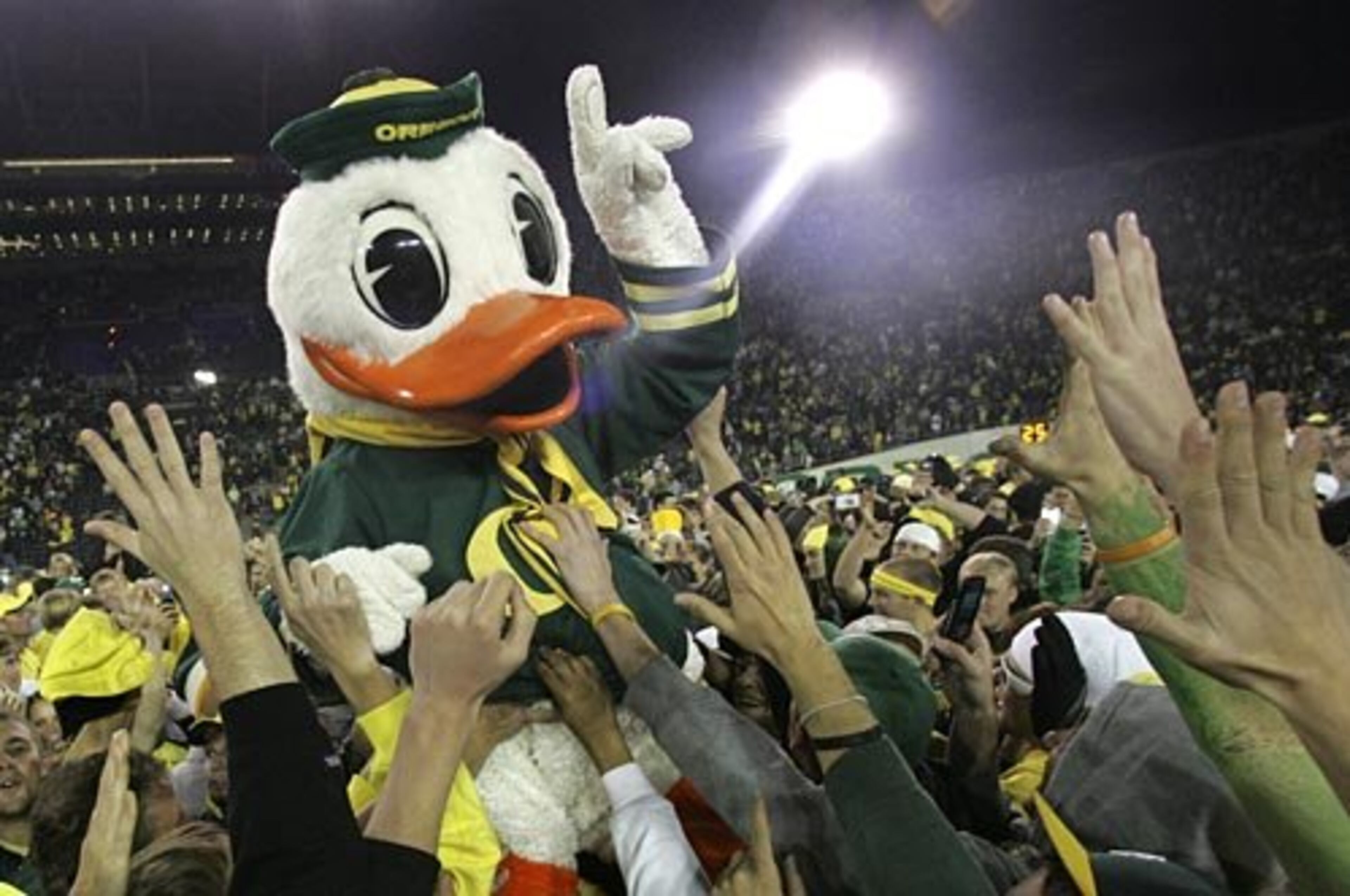 12. The Fighting Duck, Oregon. The story goes Walt Disney himself agreed to let the costumed-mascot resemble the famous cartoon character, Donald. A few years back, when the university tried to nudge Donald aside for a sleek, space-aged duck suit, the students rebelled and the new duck was dropped. Don't mess with Donald. -- Ralph D. Russo, AP
