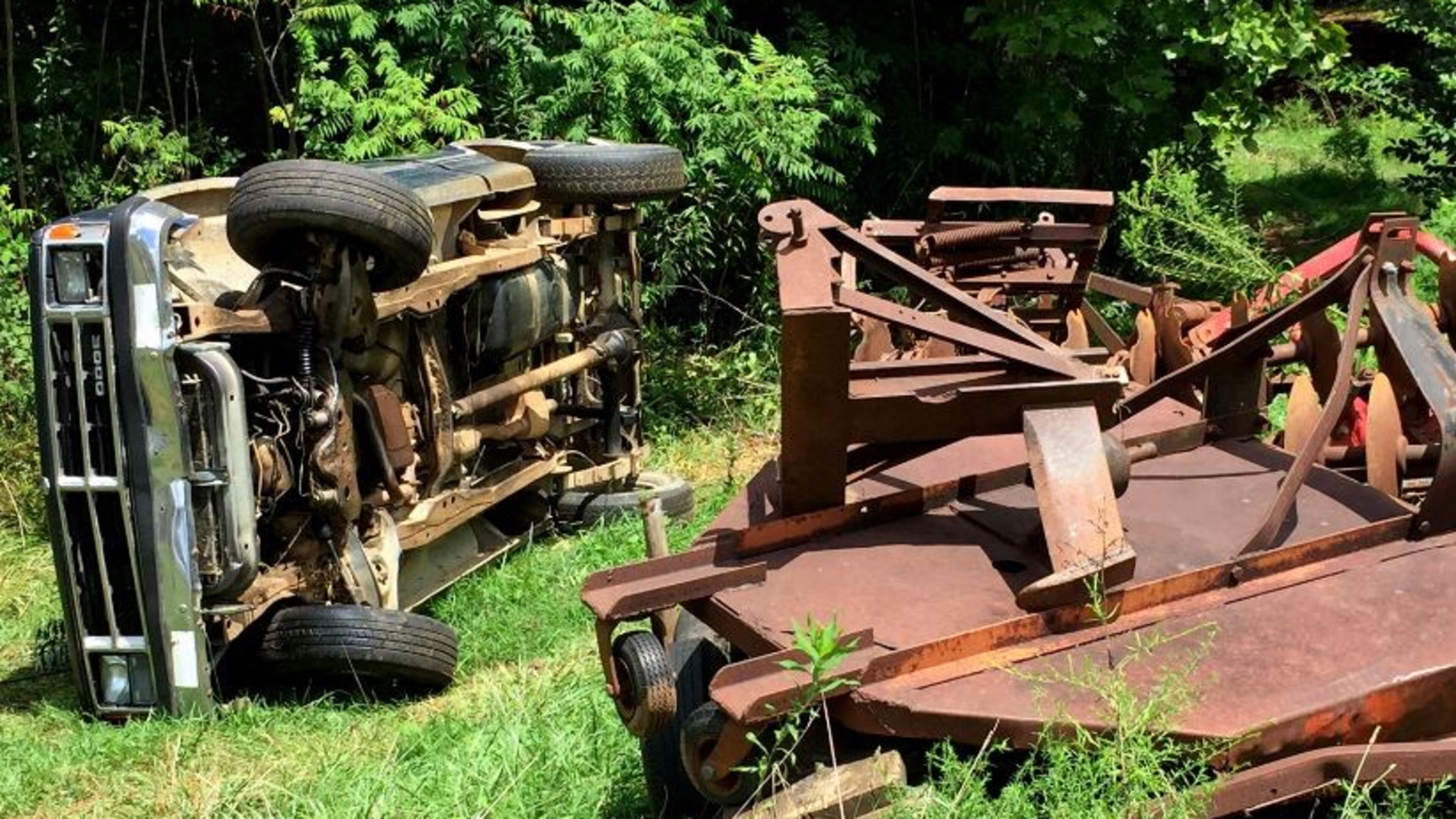 The driver of this crashed truck was killed Thursday in Cherokee County. (Credit: Cherokee County Fire and Emergency Services)