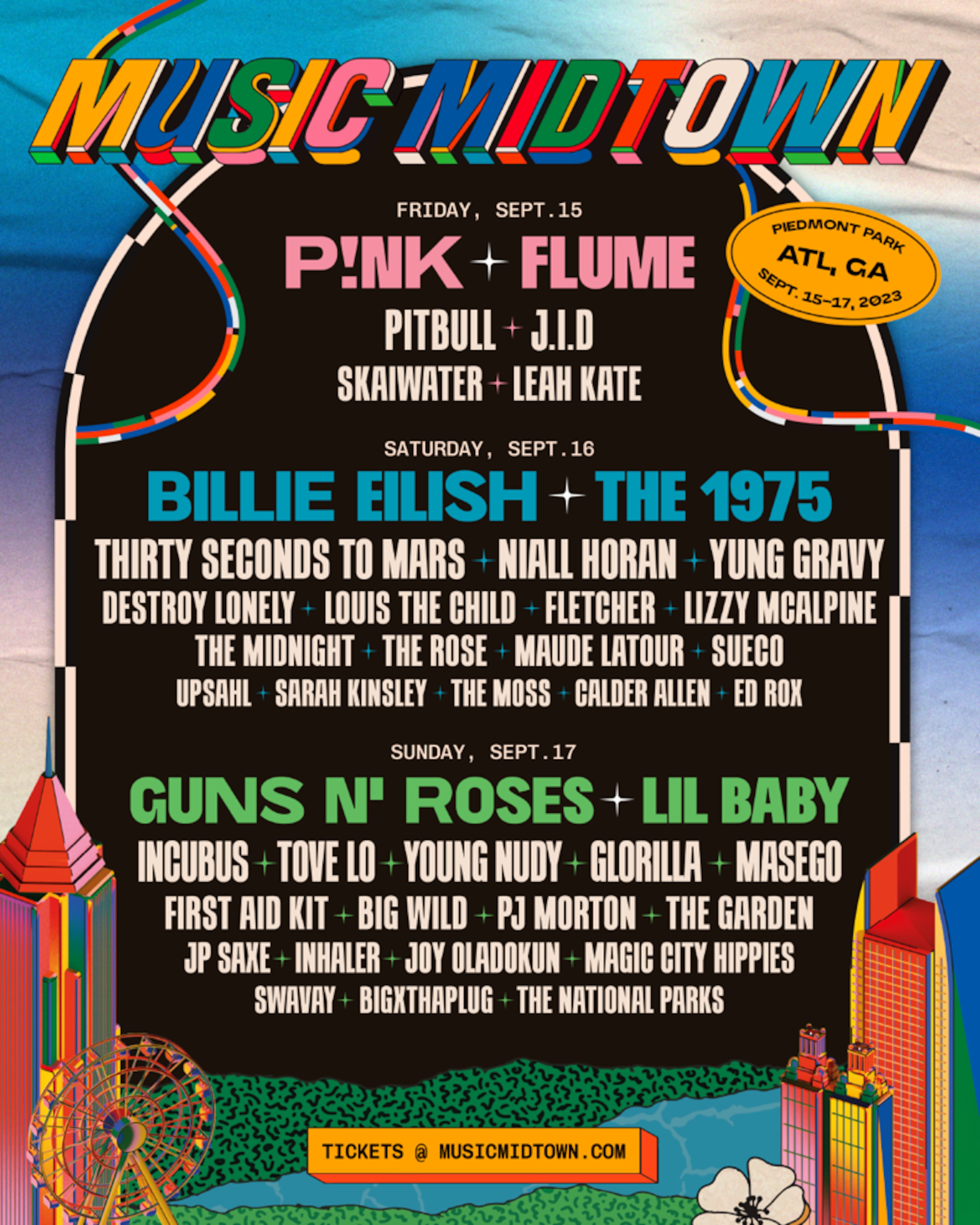 The 2023 Music Midtown lineup from Sept. 15-17. A more specific schedule will be available closer to the festival dates.