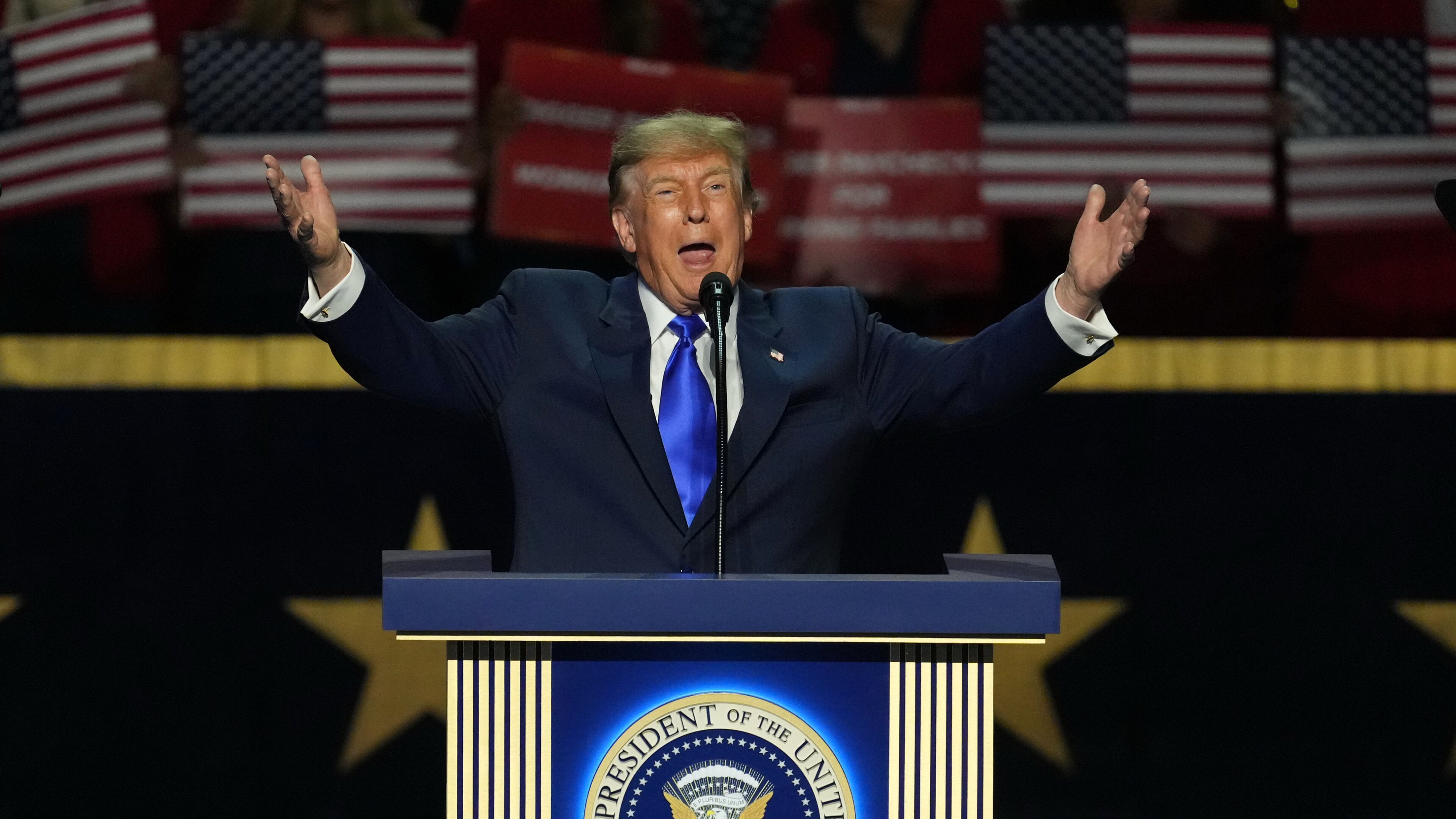 President Donald Trump speaks at the Republican convention in Dallas, Wednesday, Sept. 9, 2026. (AP Photo/Tony Gutierrez)