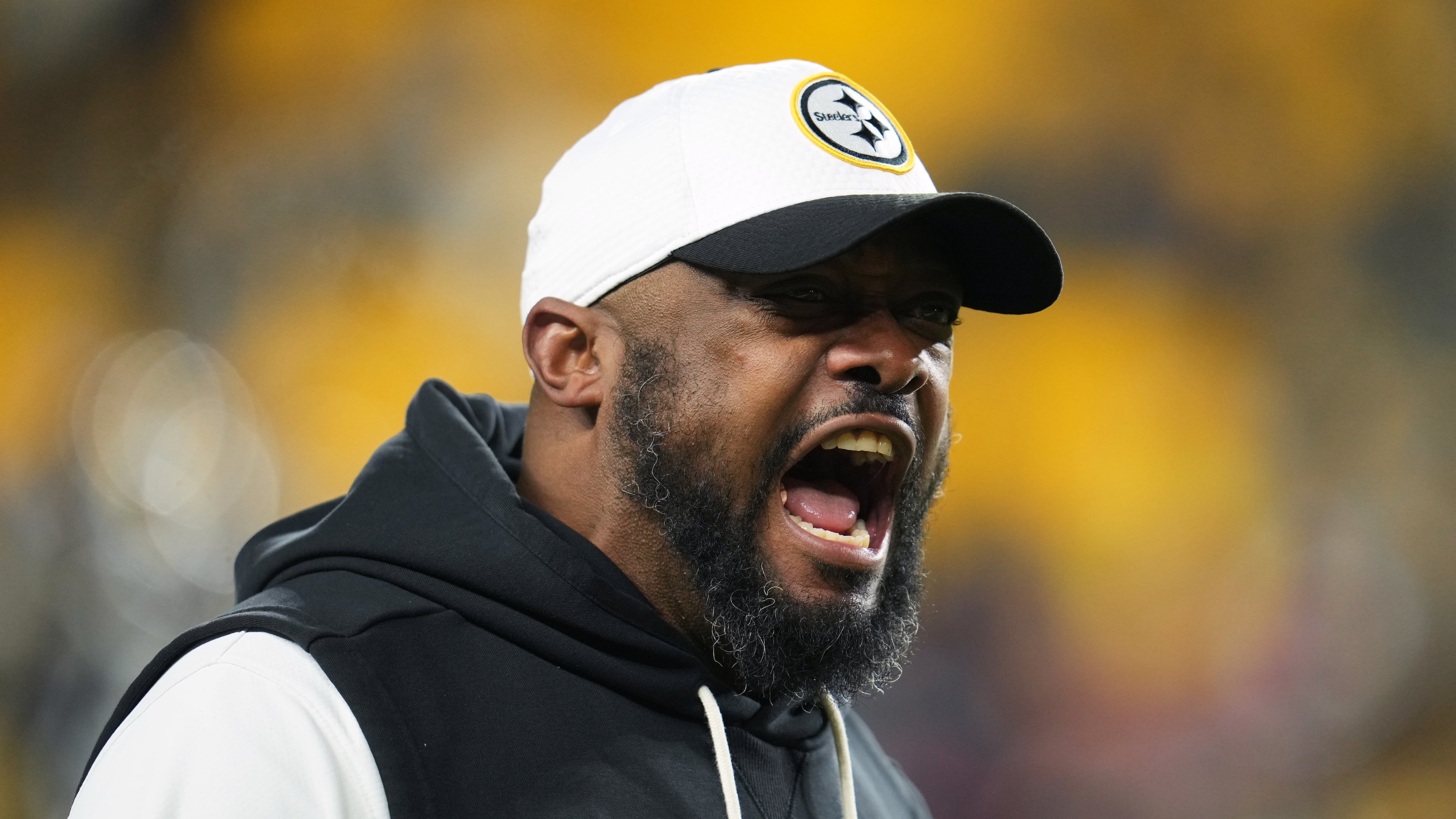 Pittsburgh Steelers head coach Mike Tomlin yells before an NFL wild-card playoff football game against the Houston Texans, Monday, Jan. 12, 2026, in Pittsburgh. (AP Photo/Gene J. Puskar)
