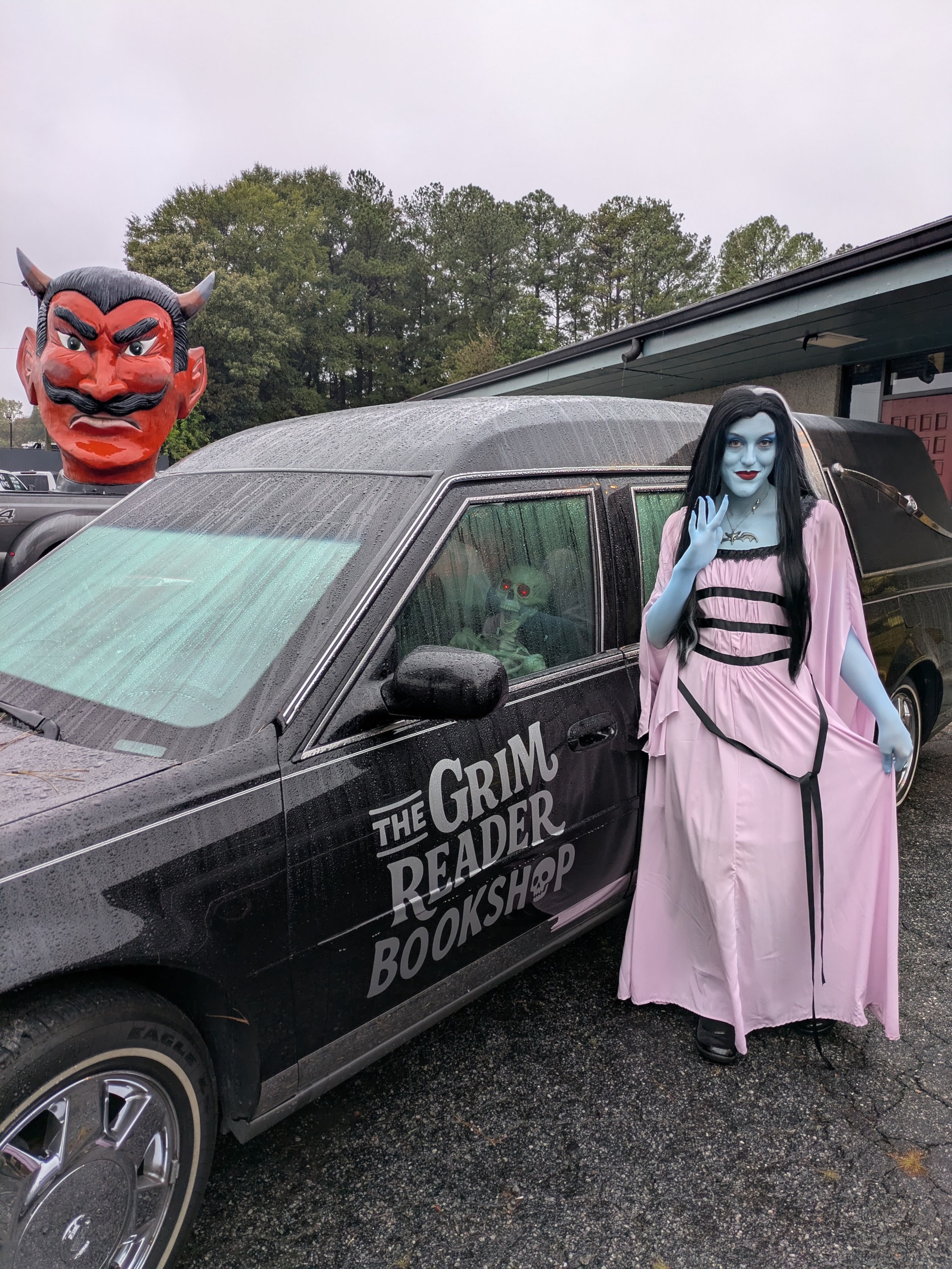 Olivia Doyle operates the Grim Reader Bookshop out of a refurbished hearse until her Upper Westside brick-and-mortar shop opens this summer. (Courtesy of the Grim Reader Bookshop)