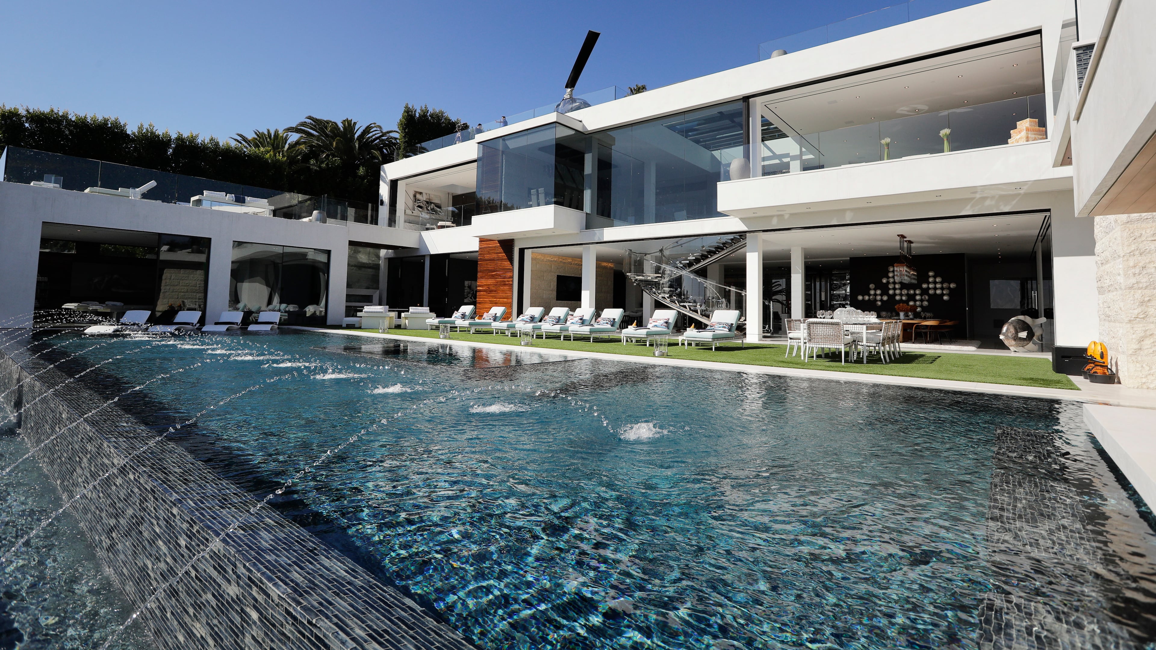 This Thursday, Jan. 26, 2017 photo shows an 85-foot infinity swimming pool at a $250 million mansion in the Bel-Air area of Los Angeles. At $250 million, the new mansion in the exclusive Bel-Air neighborhood of Los Angeles is the most expensive home listed in the U.S. (AP Photo/Jae C. Hong)