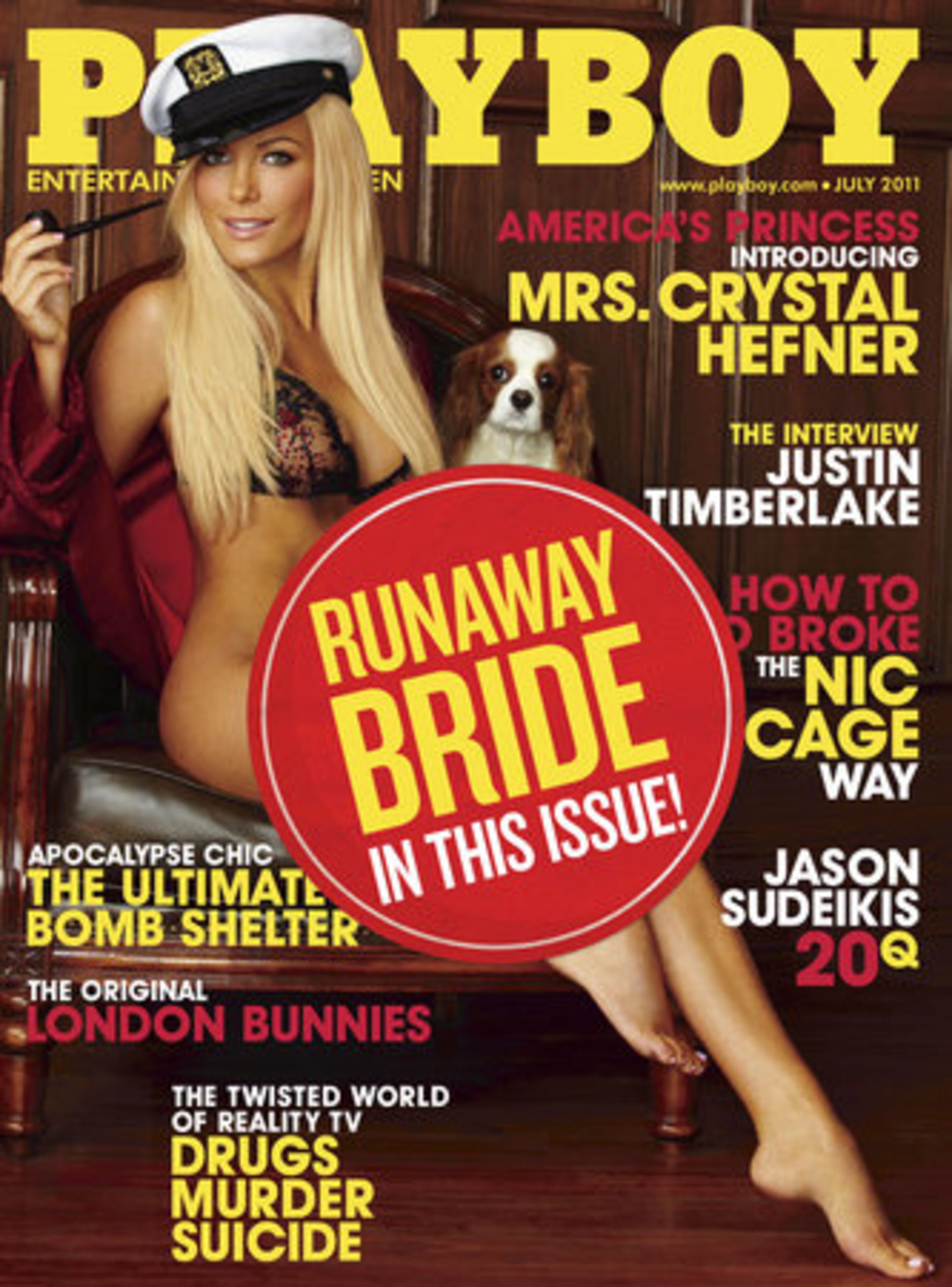JENNIFER WILBANKS WANTS HER NICKNAME BACK: Displayed here is the July 2011 issue of Playboy with a red-and-yellow sticker affixed over the cover image of 24-year-old Crystal Harris. Playboy is making a last-minute addition to the cover after Harris called off her wedding to founder Hugh Hefner. The pair were to be married Saturday at the Playboy Mansion in Los Angeles. The issue is due on newsstands Friday, June 17.