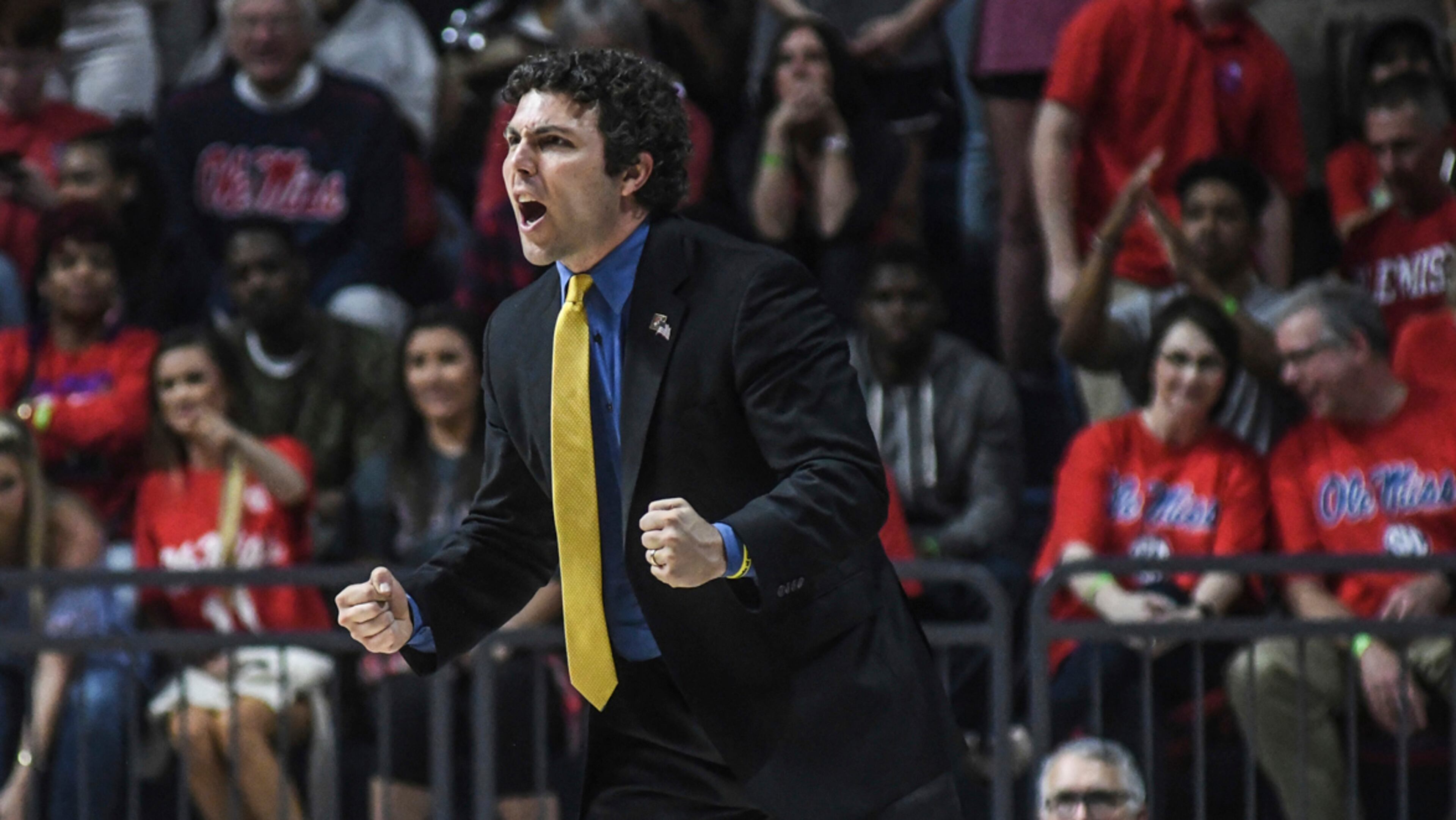 Georgia Tech head coach Josh Pastner reacts during an NCAA college basketball game in the quarterfinals of the NIT against Mississippi on Tuesday, March 21, 2017, in Oxford, Miss. (Bruce Newman/The Oxford Eagle via AP)