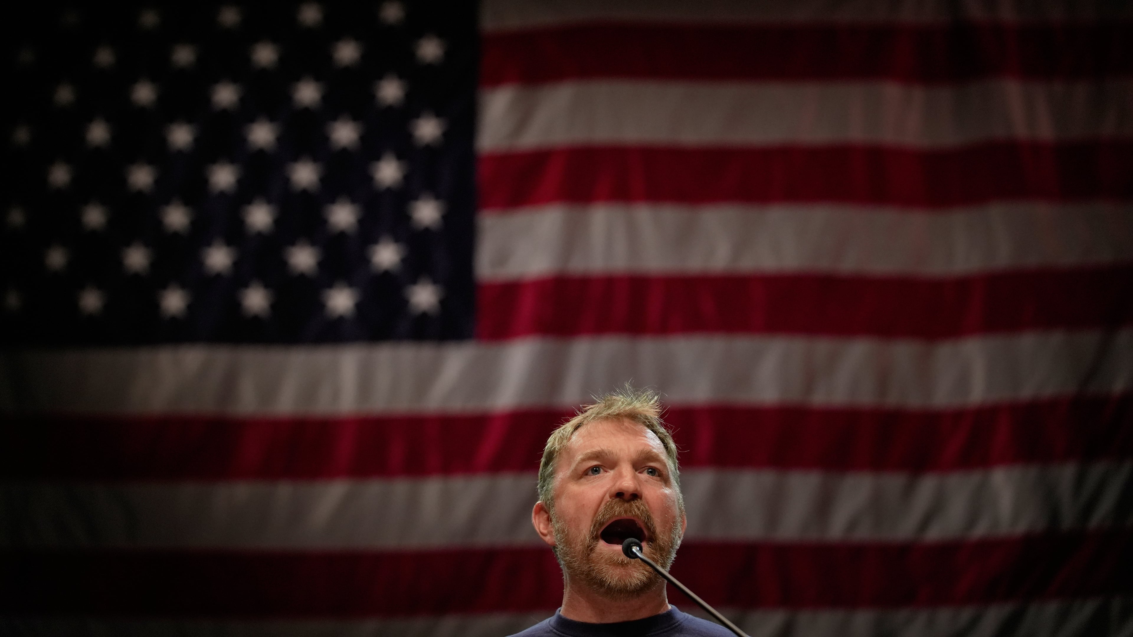 Graham Platner, Democratic candidate for U.S. Senate, speaks at an event hosted by Sen. Bernie Sanders in Orono, Maine, Sunday, May 24, 2026. (AP Photo/Robert F. Bukaty)
