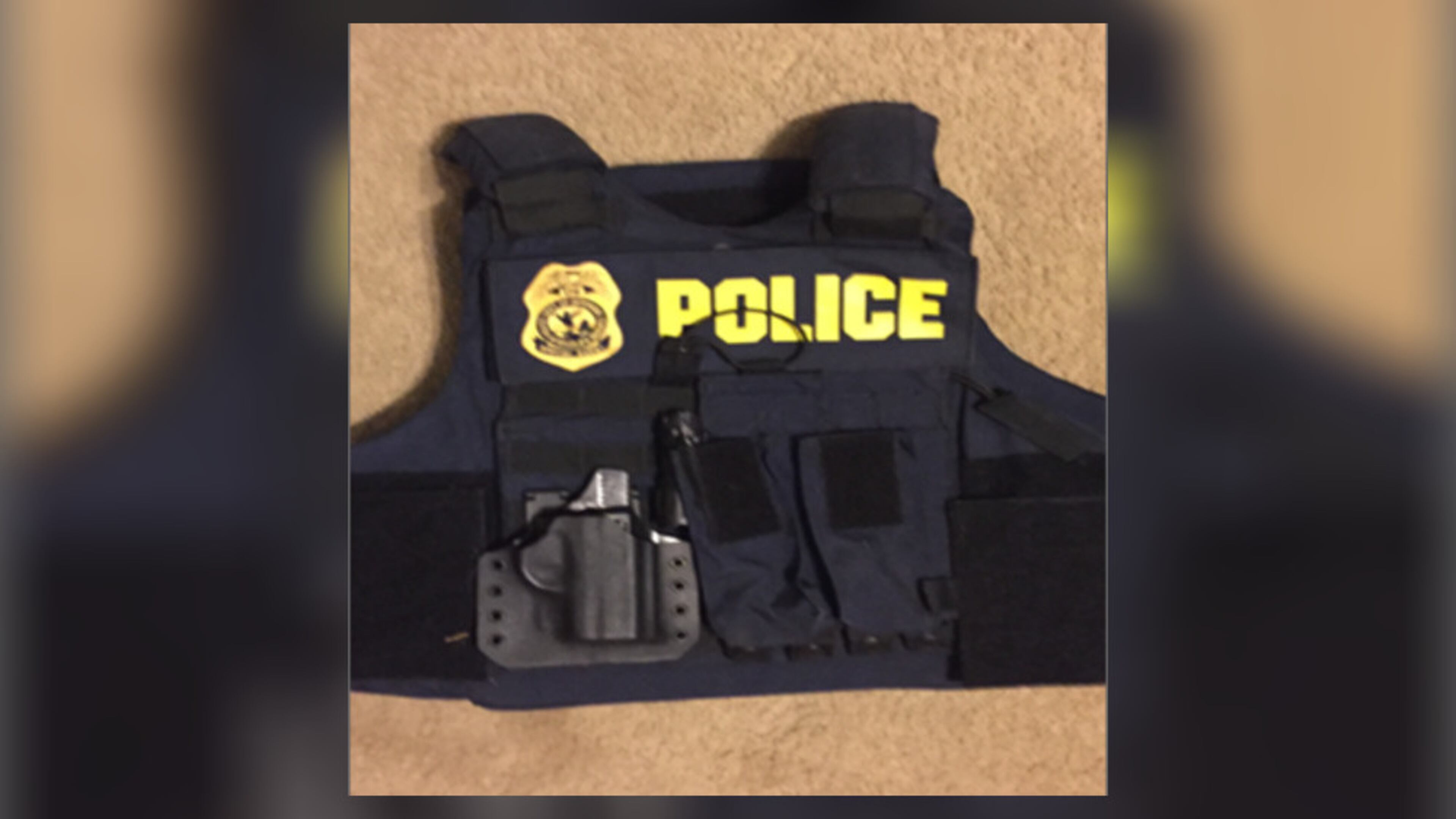 A federal agent’s vest similar to the one pictured was stolen from a government vehicle in Cherokee County. (Credit: Canton Police Department)