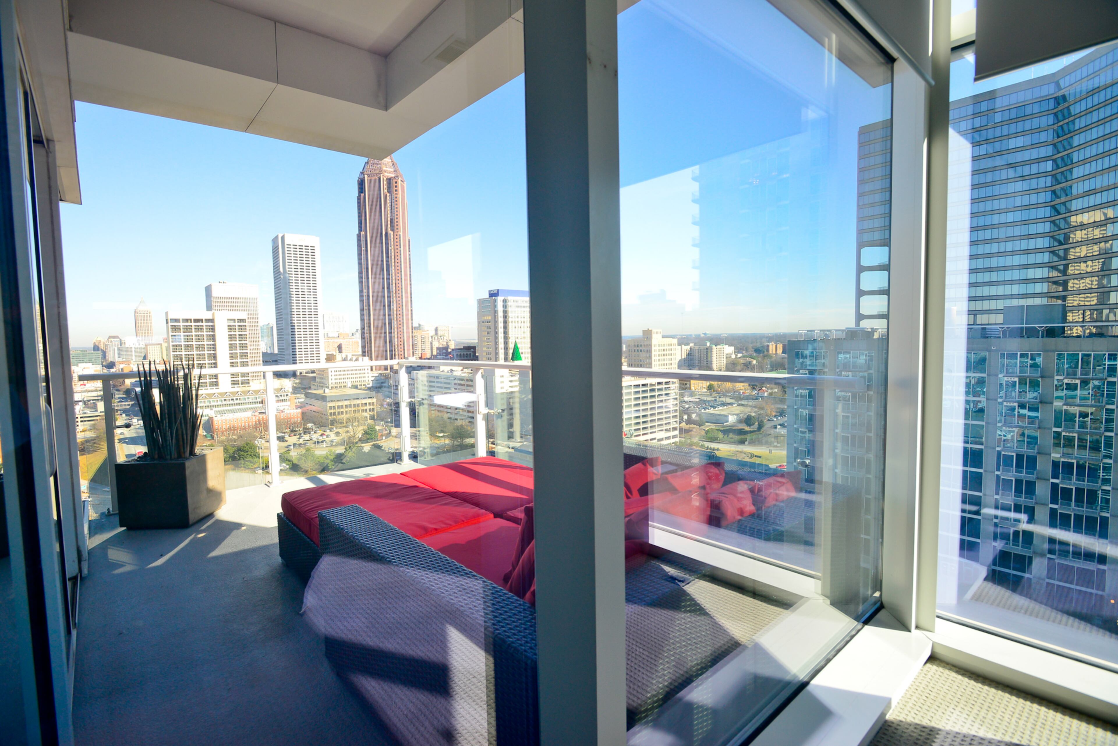 Jordan Schafer sometimes relaxes at night on his balcony at the Residences at the W Atlanta - Downtown, overlooking the city. "You kind of go out there and let your mind roam around and think and kind of reflect. I'm pretty fortunate, this life I have and try to not take any of that for granted and be thankful," he said. -- Text by Lori Johnston