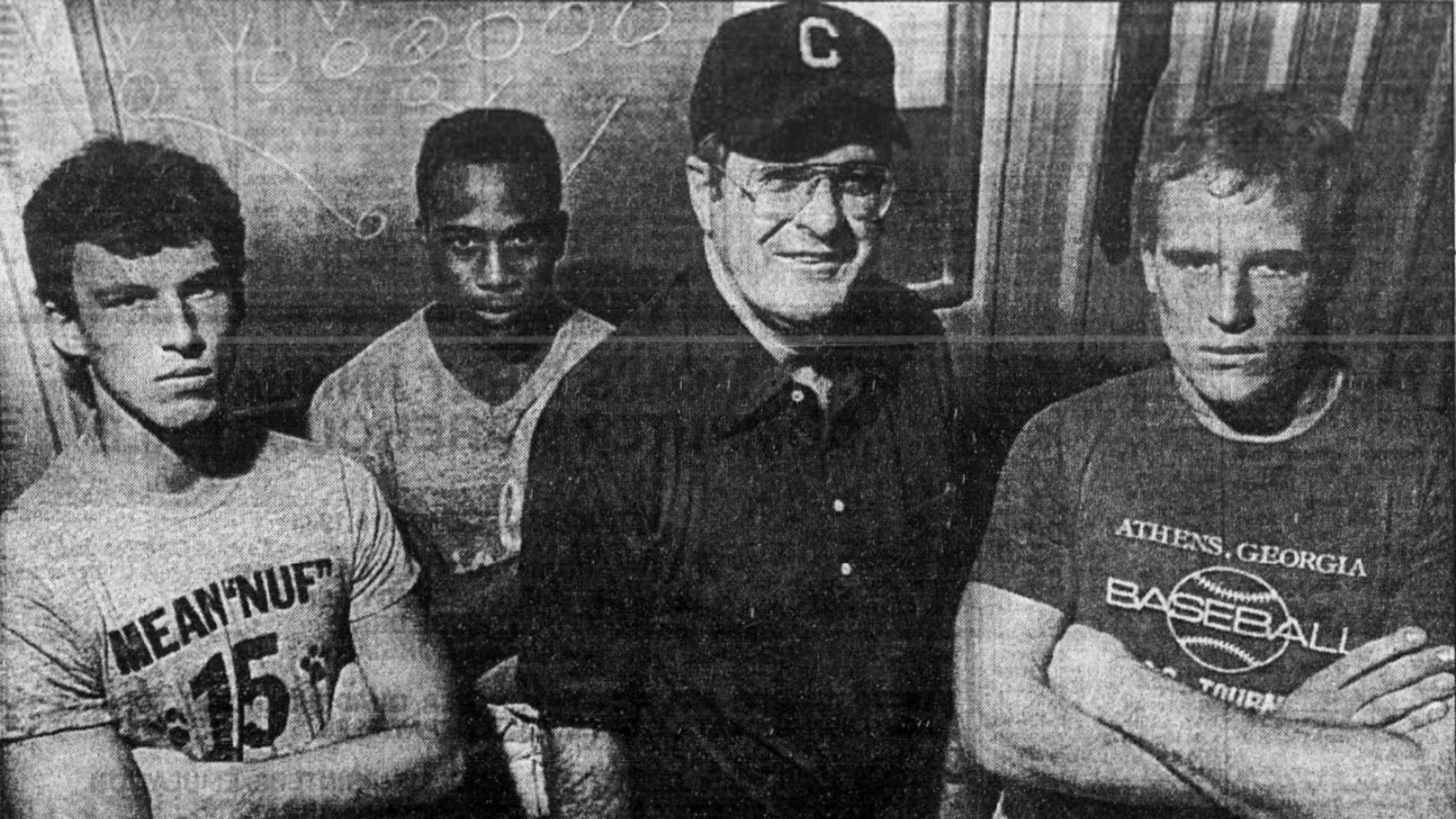 A photo from a 1986 edition of the Atlanta Constitution shows Commerce QB Scott Nunn, linebacker Mark Hancock, coach Ray Lamb and linebacker Chip McClure. Commerce made it to the state semifinals that season.